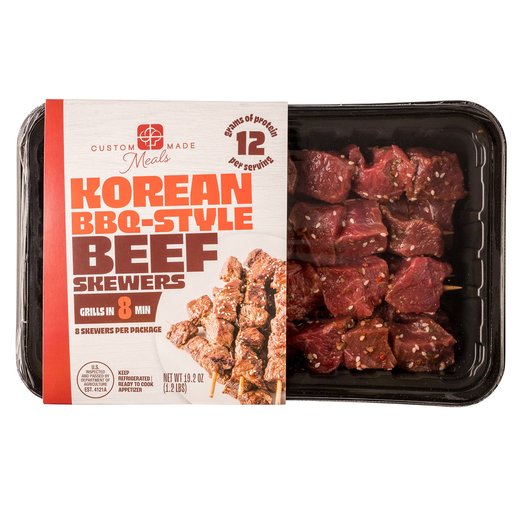 CUSTOM MADE MEALS KOREAN BBQ BEEF SKEWER 1.2 POUNDS