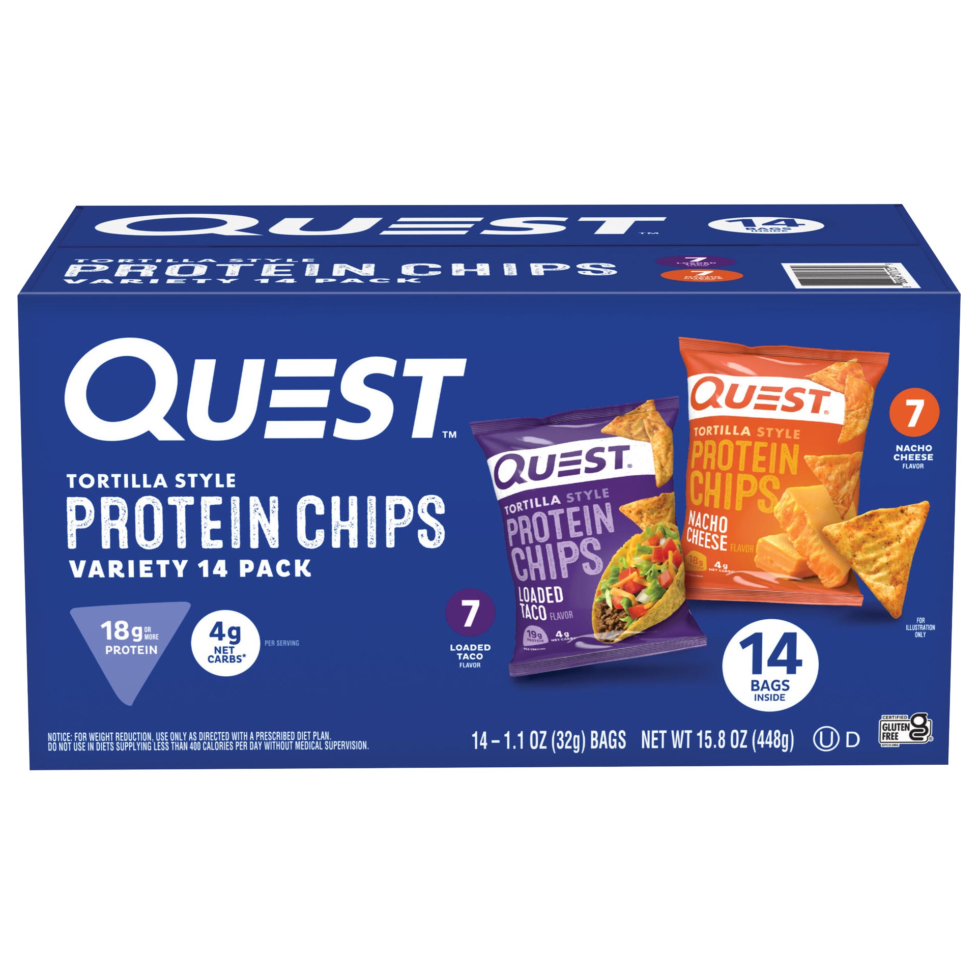 QUEST TORTILLA CHIPS NACHO & LOADED TACO 14/1.1 OZ
