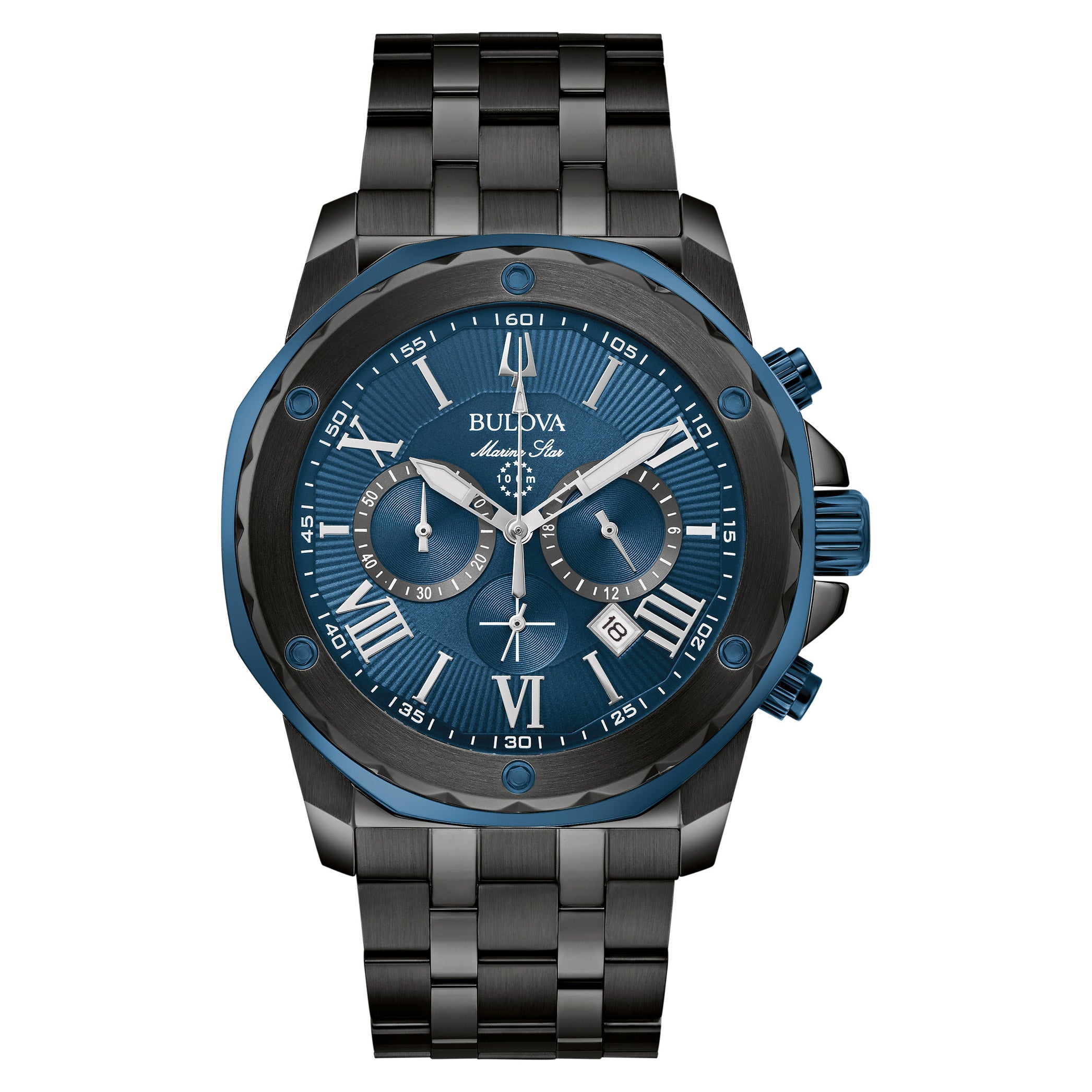 BULOVA MARINE STAR STAINLESS BLACK ION PLATED MENS WATCH - Image 1