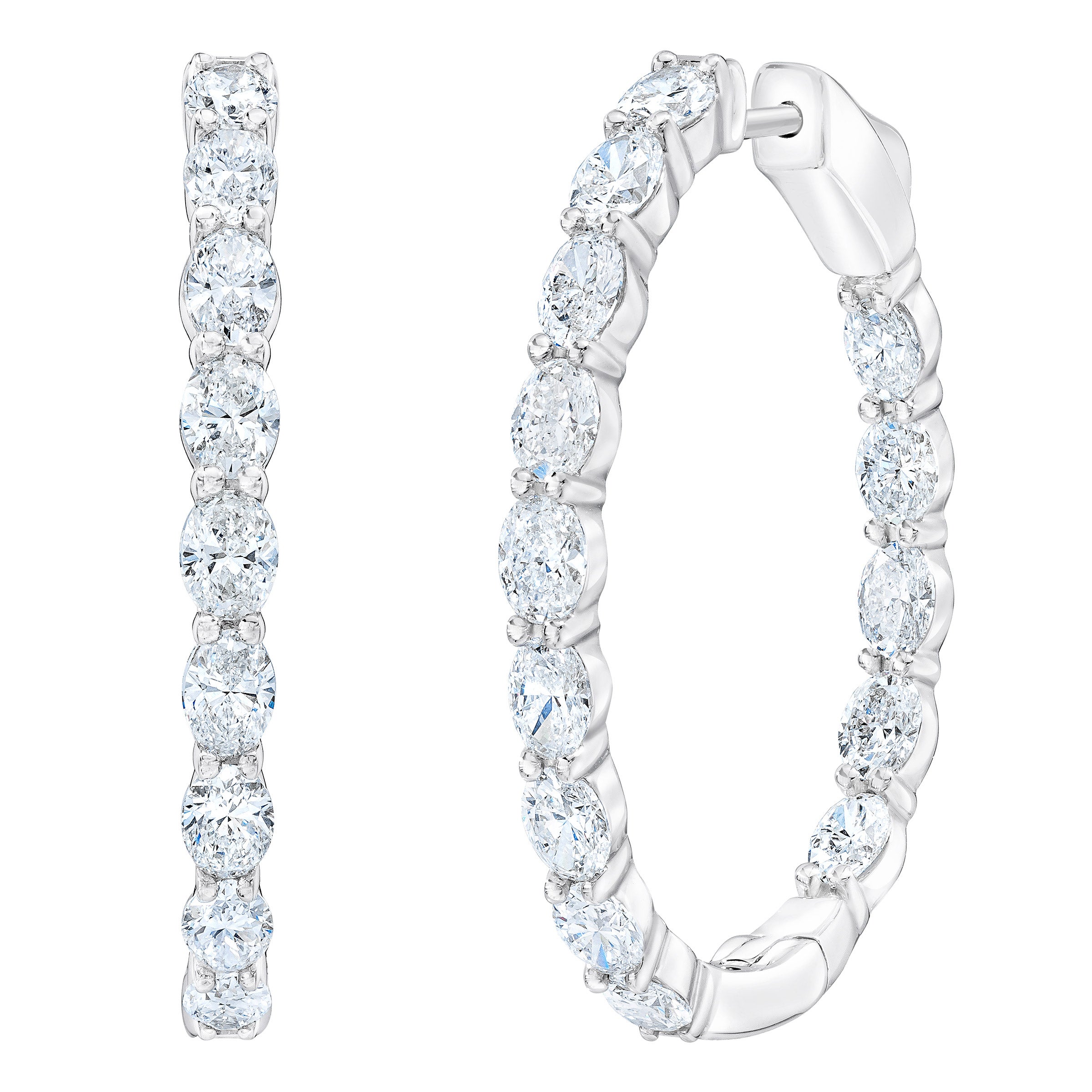 14KT WHITE GOLD VS2 H 4.00CTW OVAL CUT DIAMOND HOOP EARRINGS - Image 1