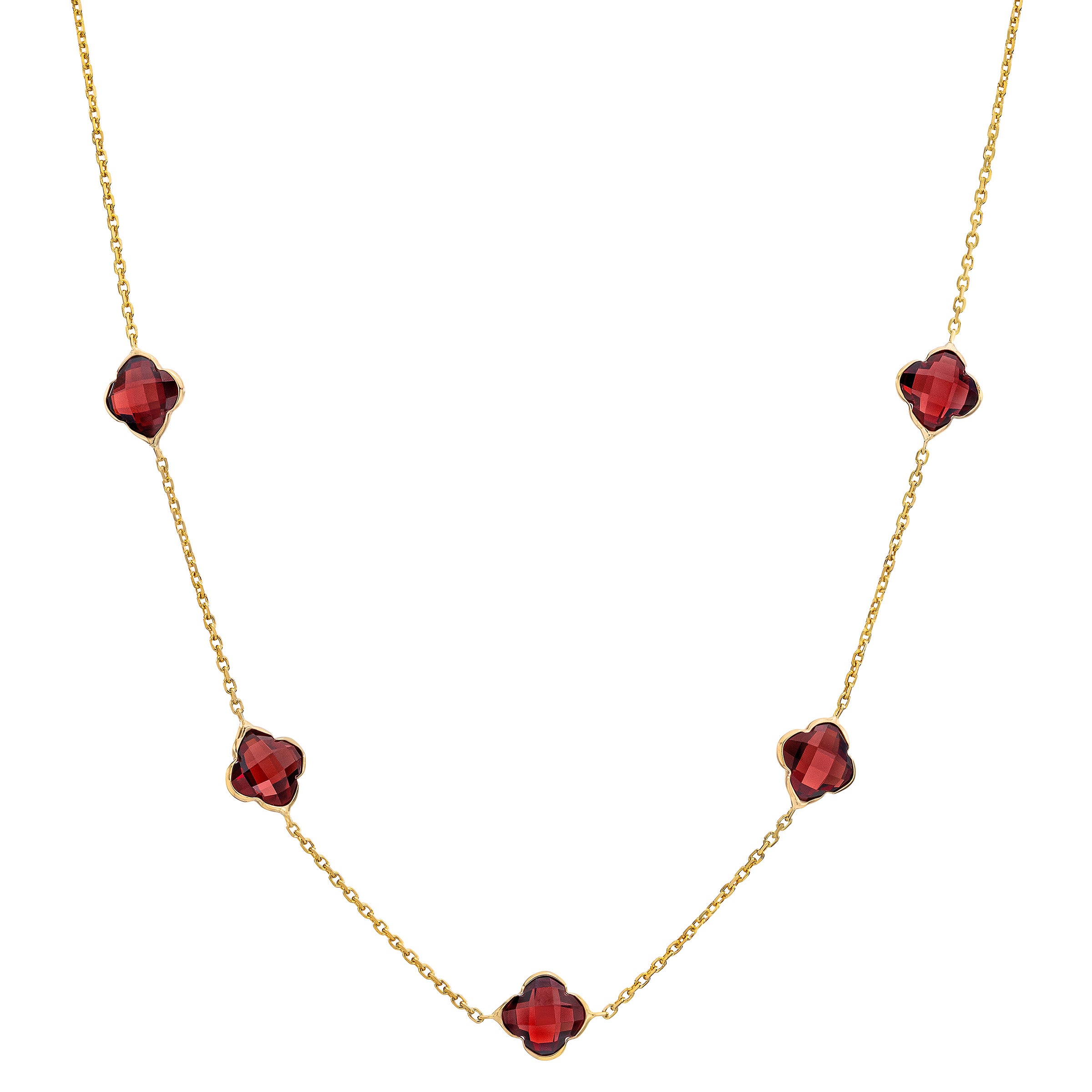 14KT YELLOW GOLD CLOVER GARNET NECKLACE