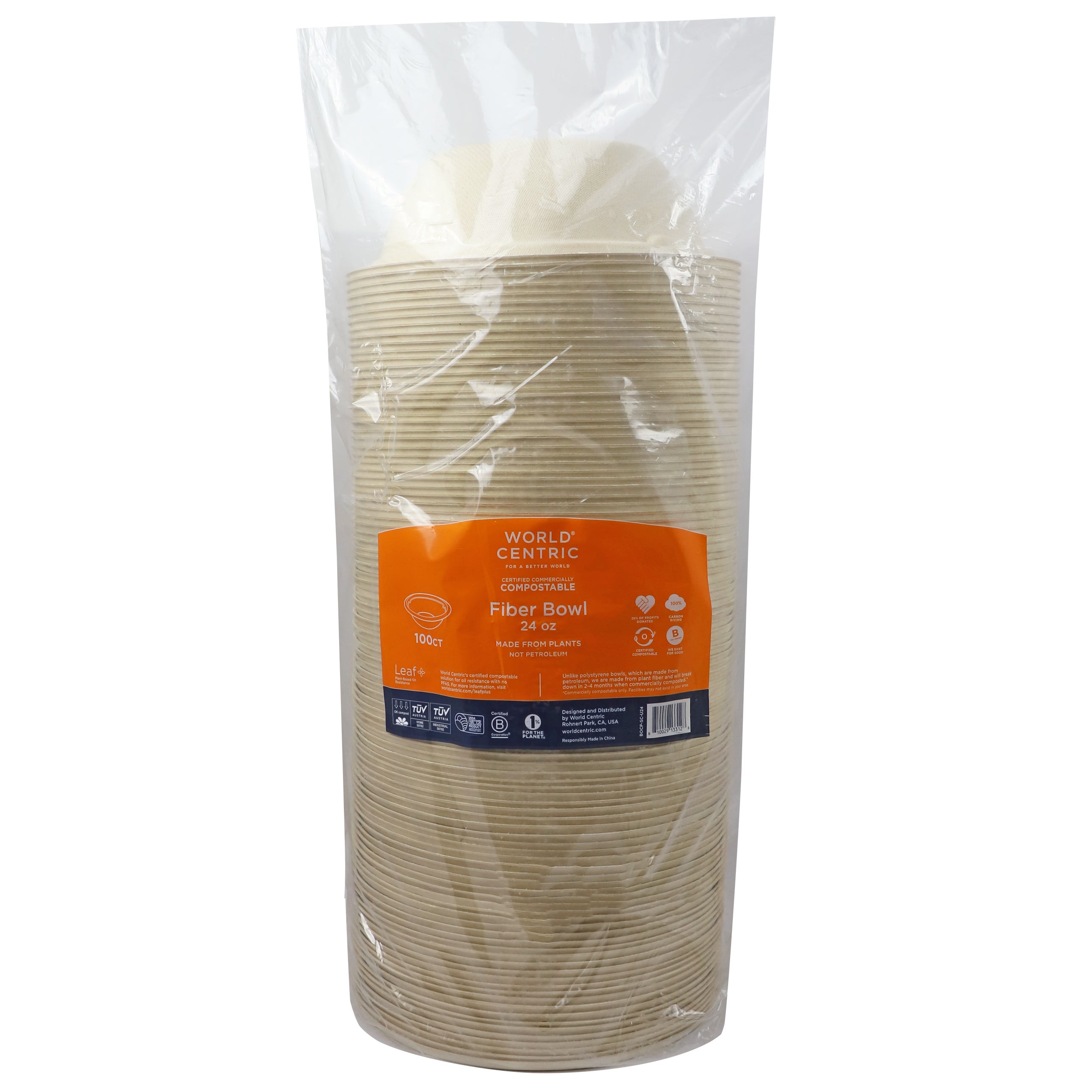 WORLD CENTRIC 24 OZ BOWL COMPOSTABLE 100 CT