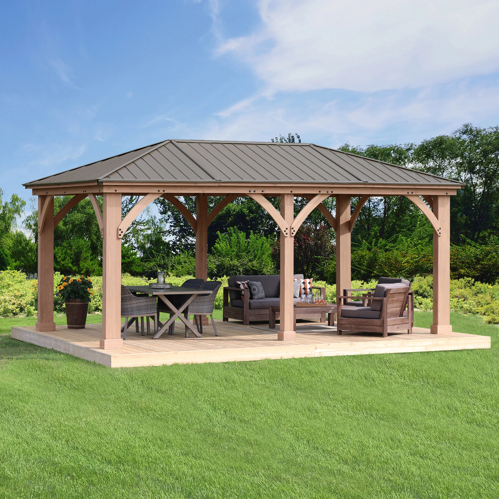 YARDISTRY 12X20 WOOD GAZEBO WITH ALUMINUM ROOF - Image 1
