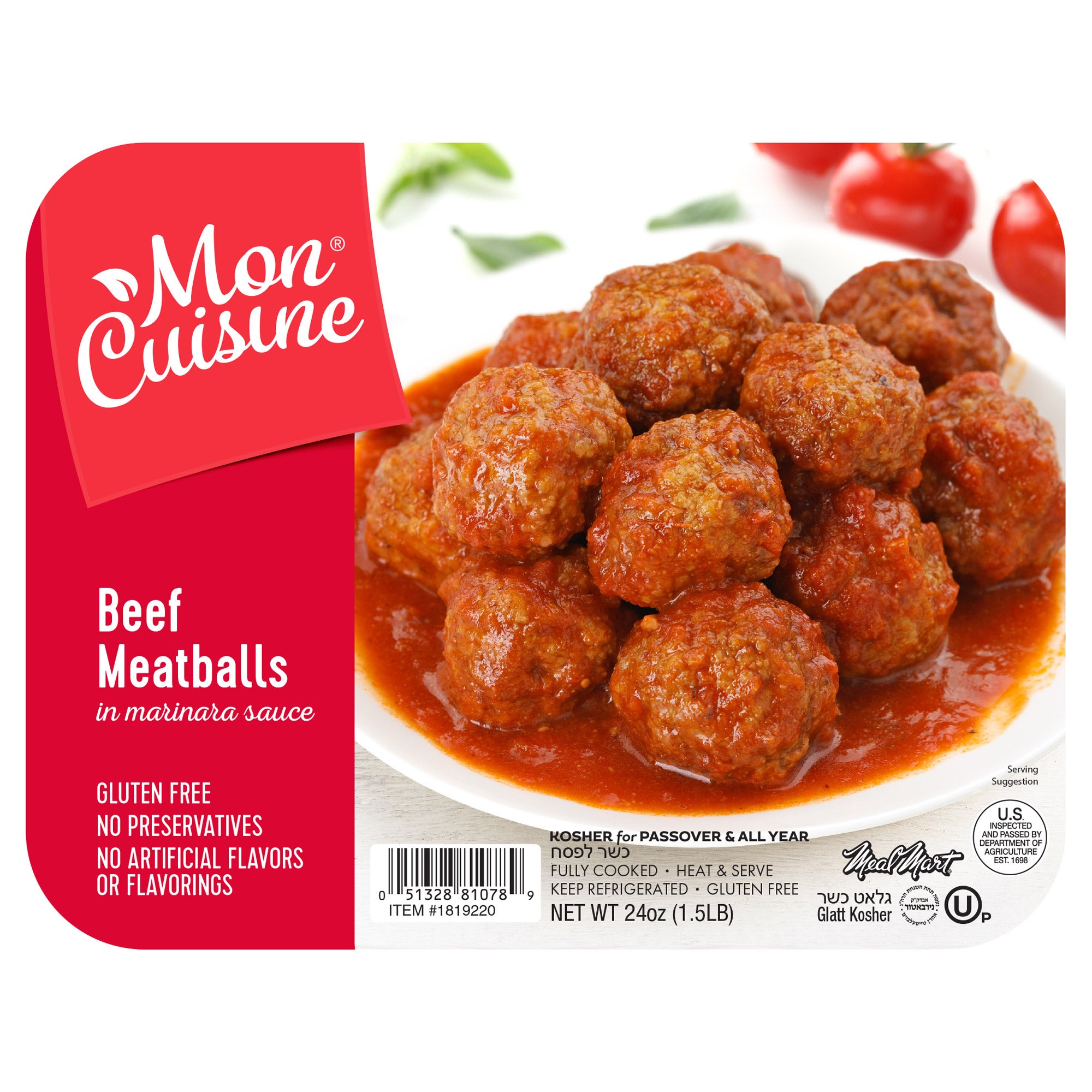 MON CUISINE KOSHER BEEF MEATBALLS 24 OZ - Image 1