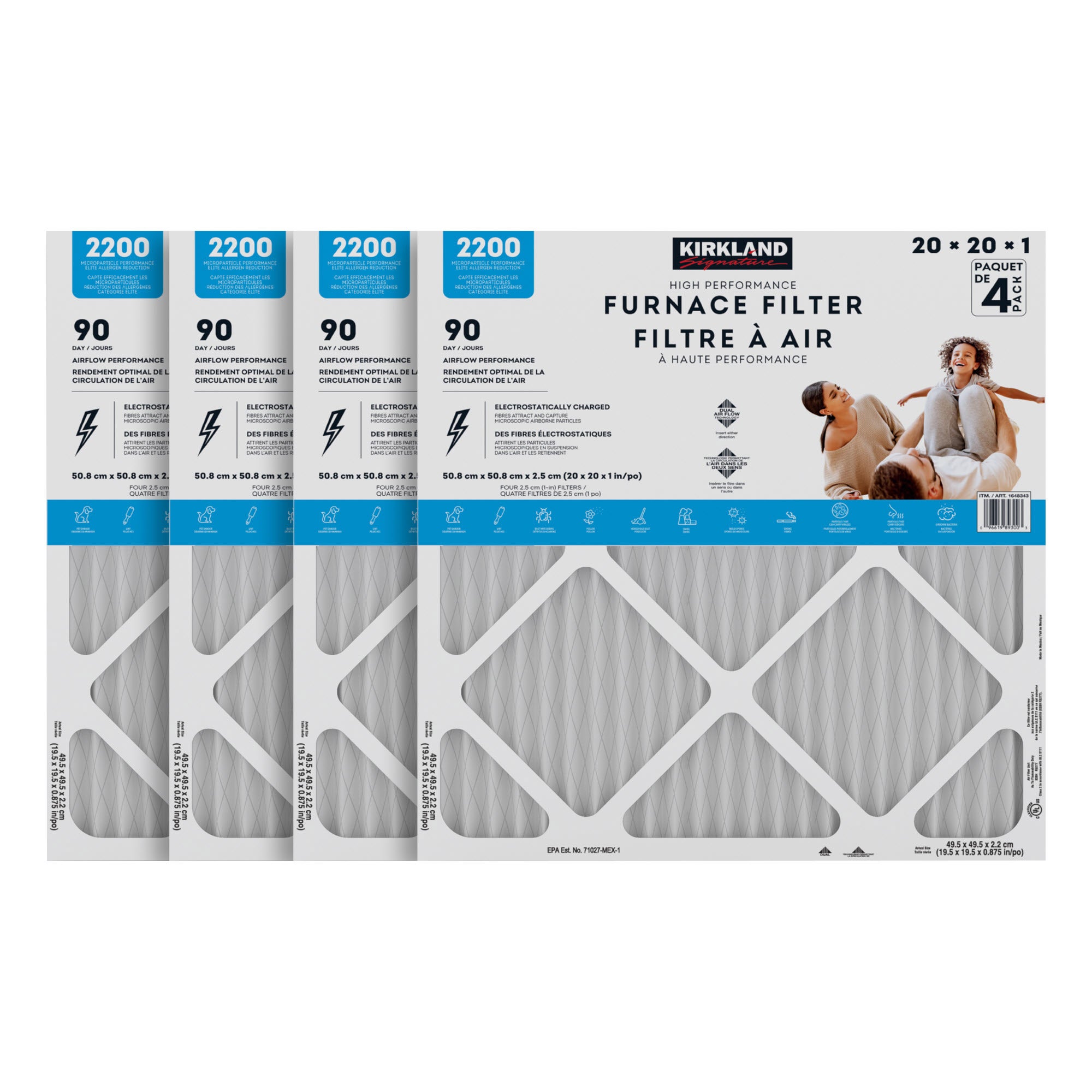 KIRKLAND SIGNATURE FURNACE FILTER 4 PACK 2200 MPR 20¨X20¨X1¨