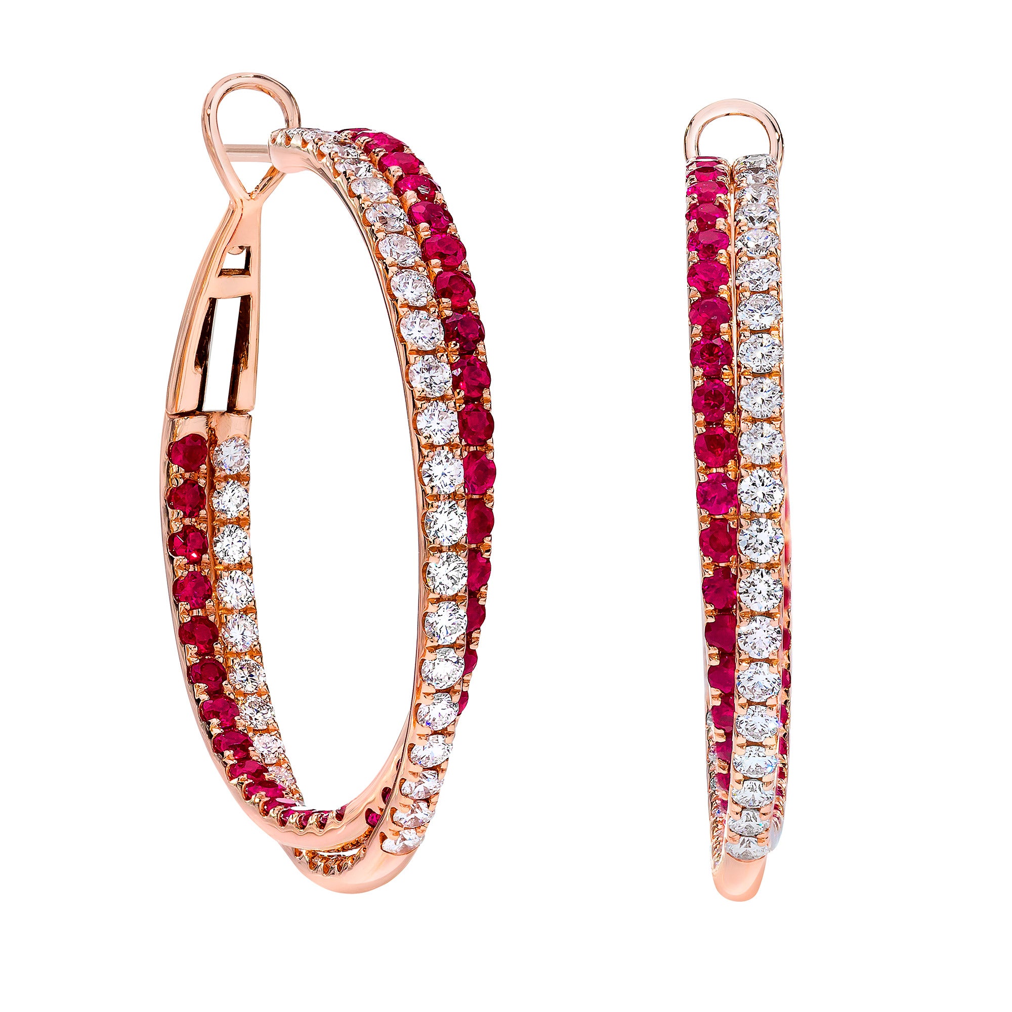 14KT ROSE GOLD 1.80CTW VS2, I DIAMOND AND RUBY EARRINGS - Image 1