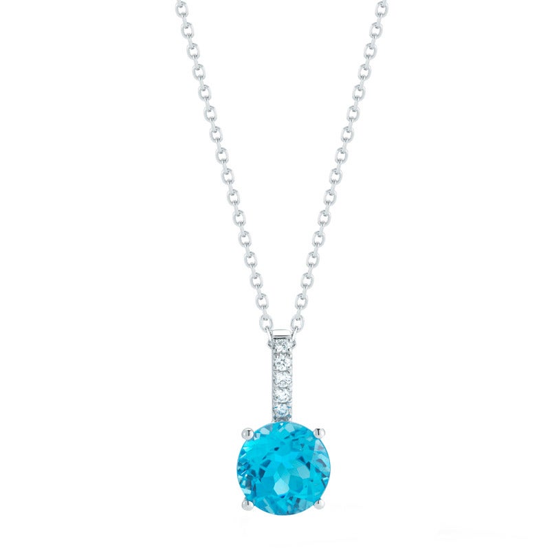 14KT WHITE GOLD .09CTW VS2, I DIAMOND AND BLUE TOPAZ PENDANT - Image 1