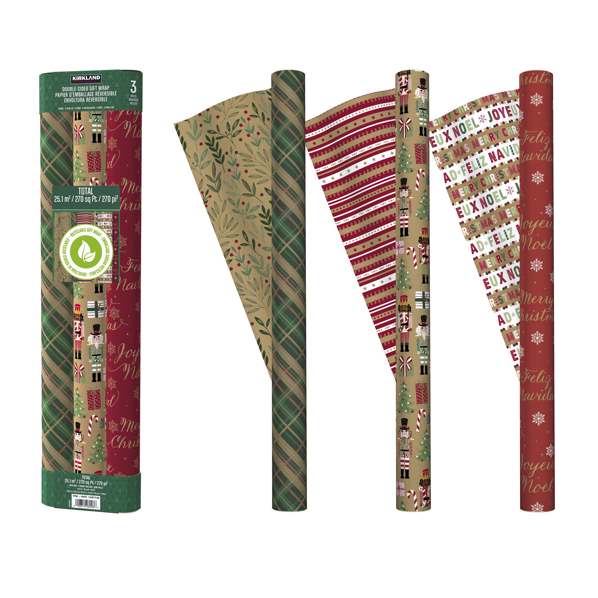 KIRKLAND SIGNATURE WRAPPING PAPER 3 ROLLS 270 SQ. FEET TOTAL - Image 1
