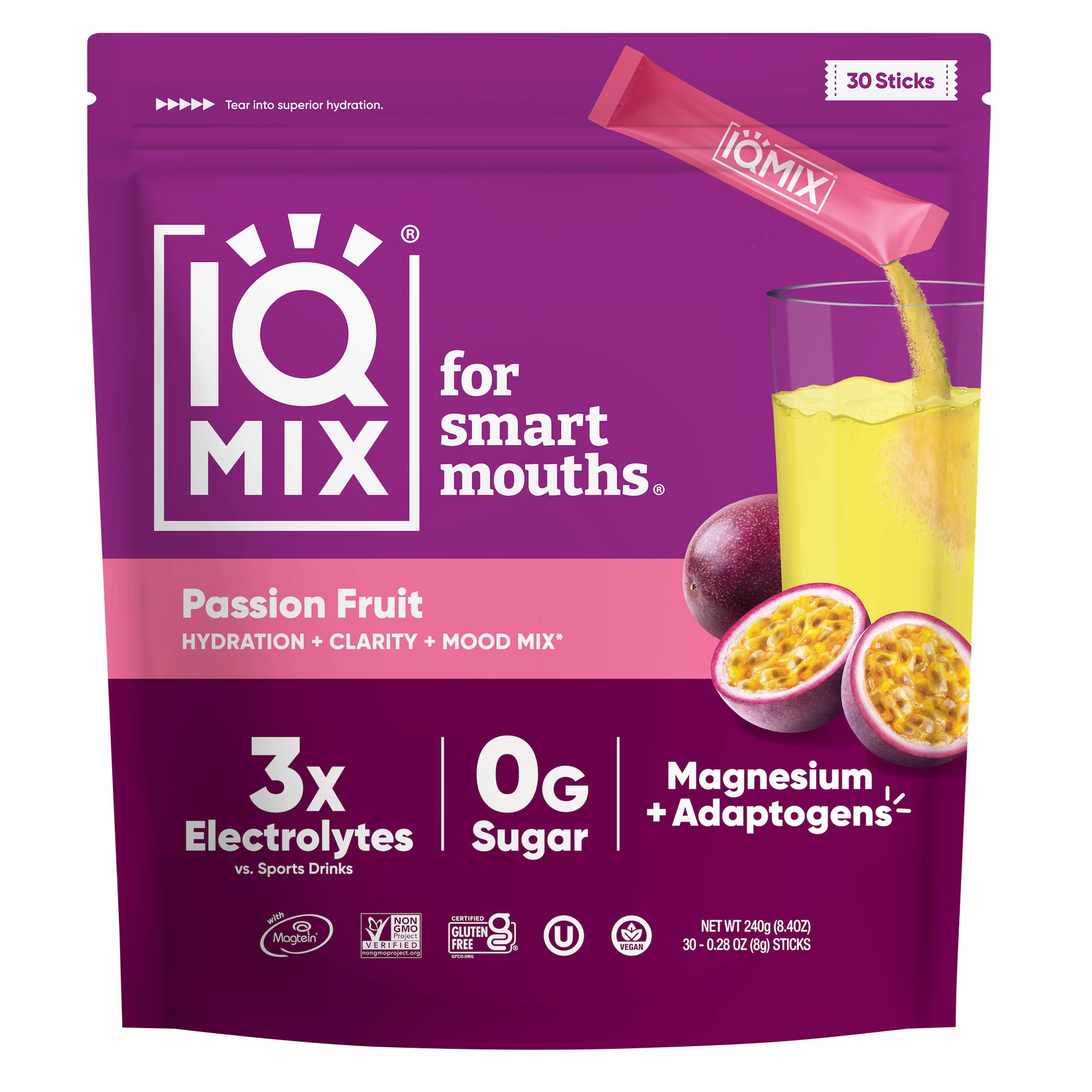 IQMIX HYDRATION STICKS PASSION FRUIT 30 PK - Image 1