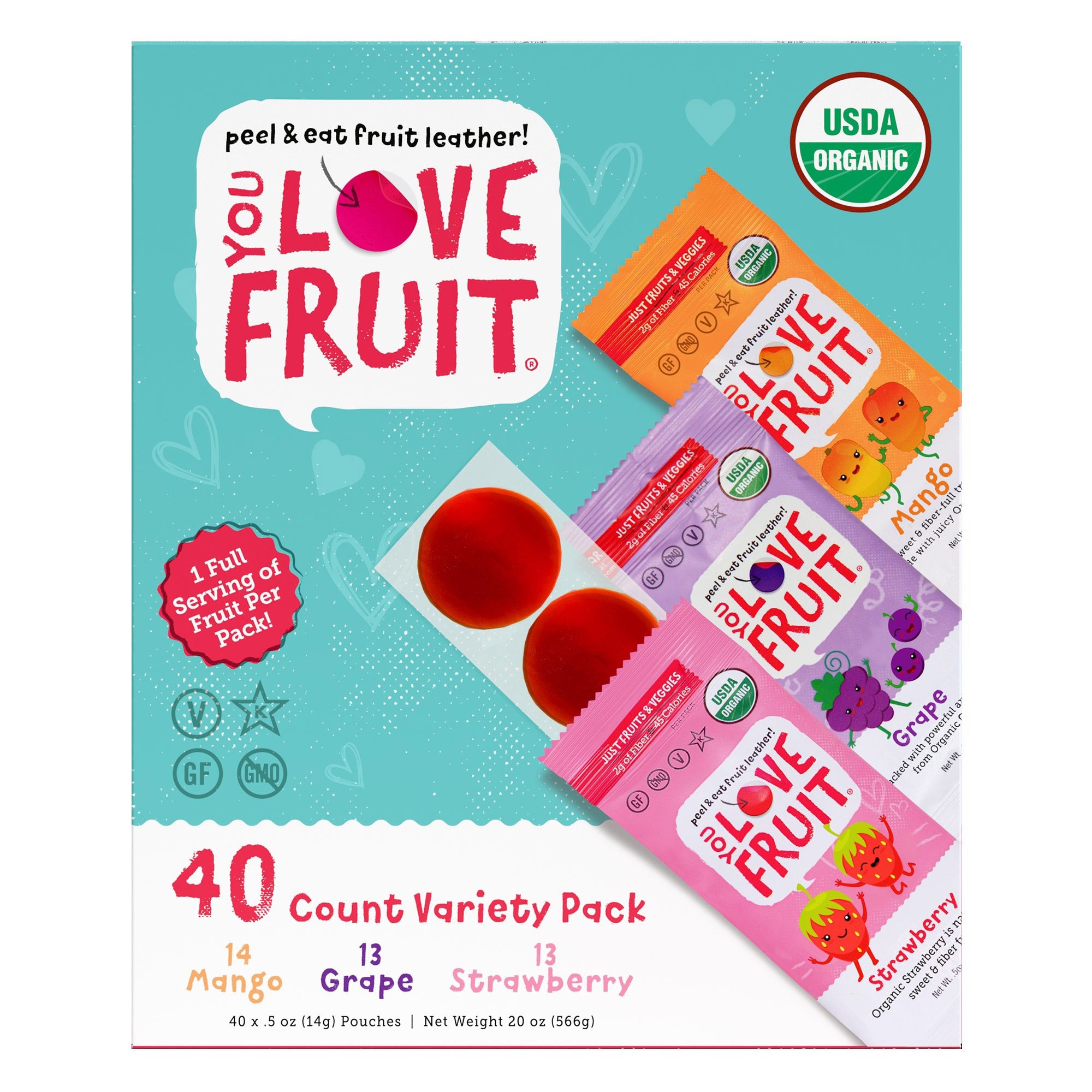 ORGANIC YOU LOVE FRUIT FRUIT LEATHER VARIETY 20 OUNCES - Image 1