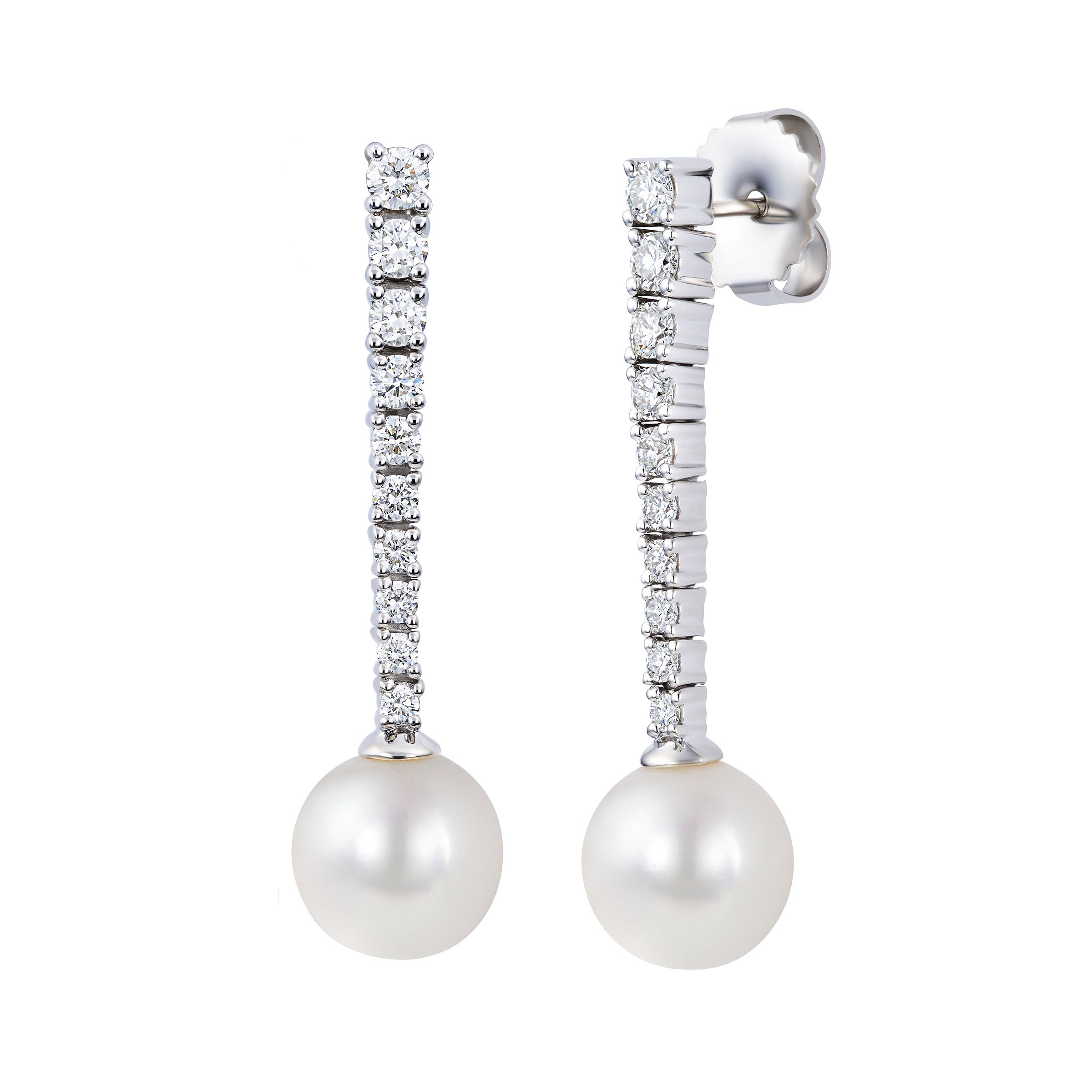 14KT GOLD .47CTW DIA & FRESHWATER CULTURED PEARL 7.5-8MM EARRINGS - Image 1