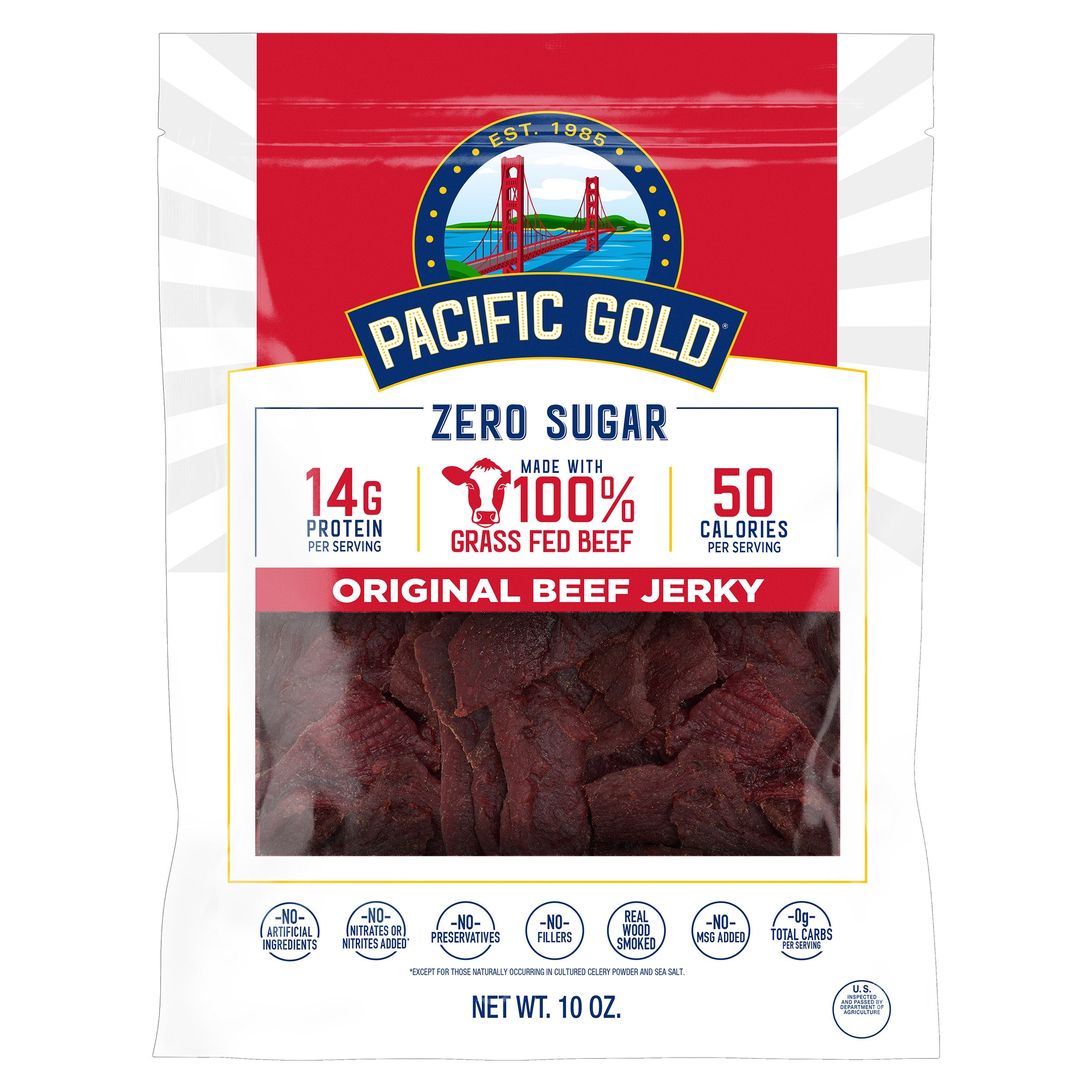 PACIFIC GOLD ZERO SUGAR JERKY 10 OUNCE BAG (0.62 LB) - Image 1