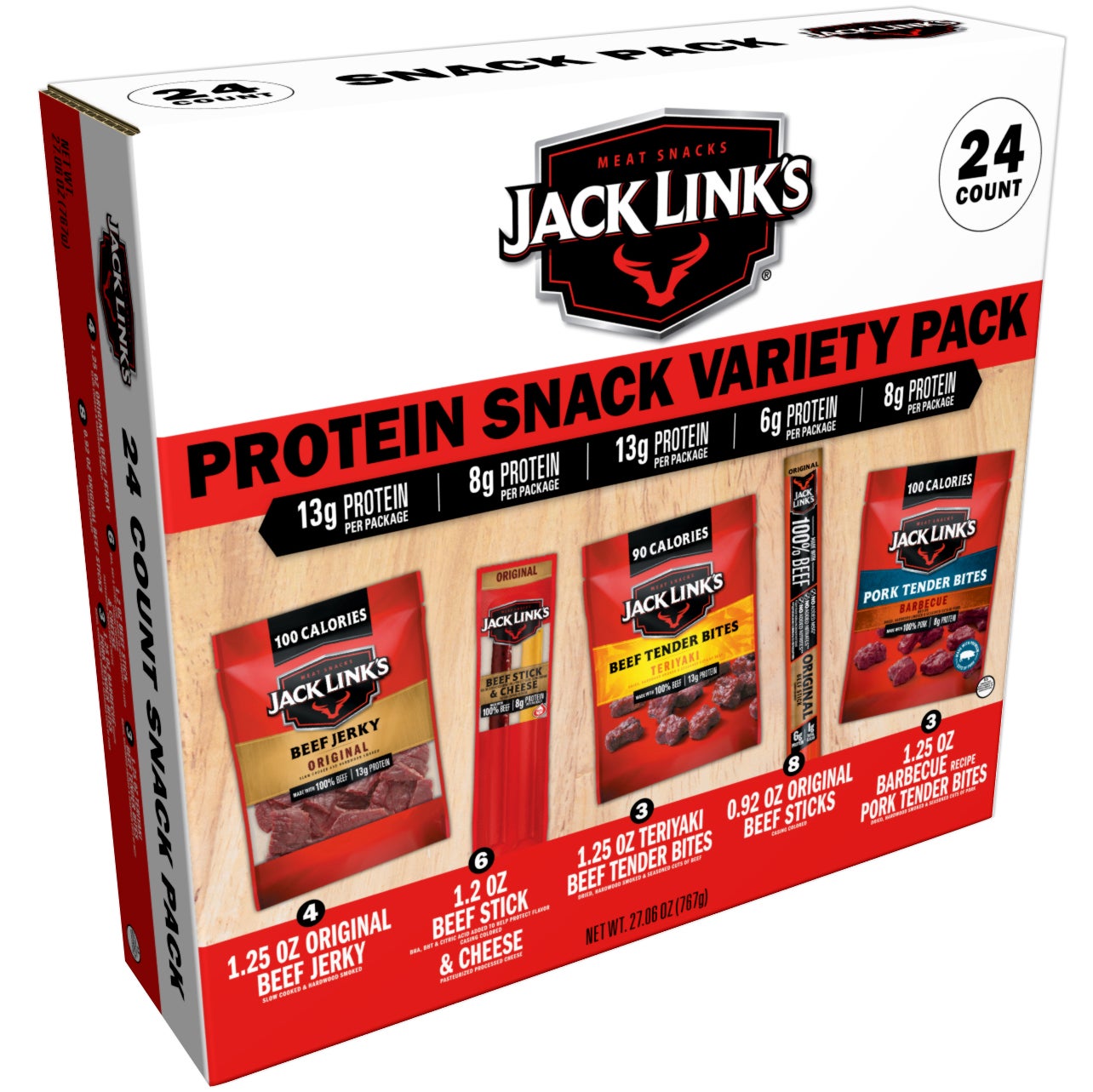 JACK LINK'S VARIETY SNACK PACK 24 CT (1.69LB) - Image 1
