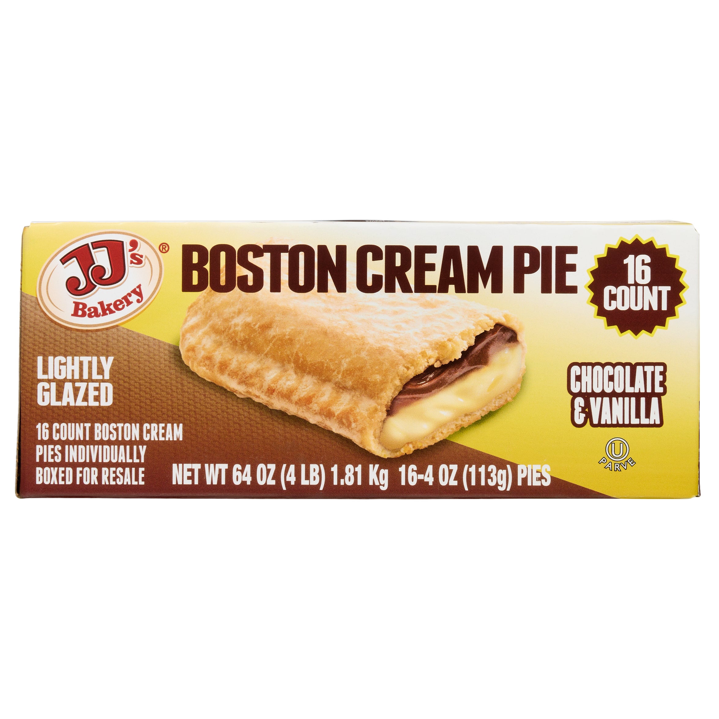 JJ'S LIGHTLY GLAZED BOSTON CREAM PIES 16CT 4OZ PIES