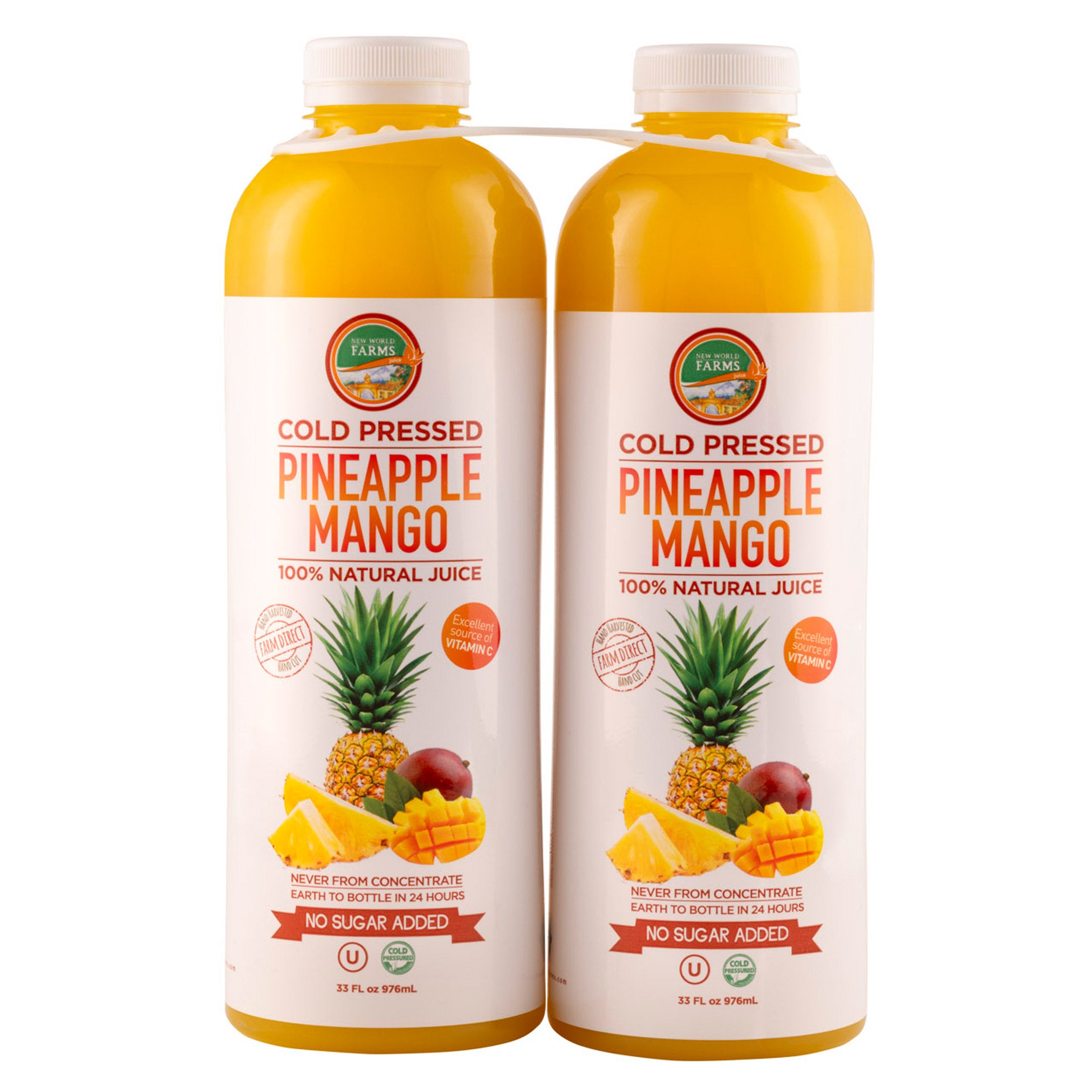 NEW WORLD FARMS MANGO PINEAPPLE JUICE 2/33 OUNCE BOTTLES