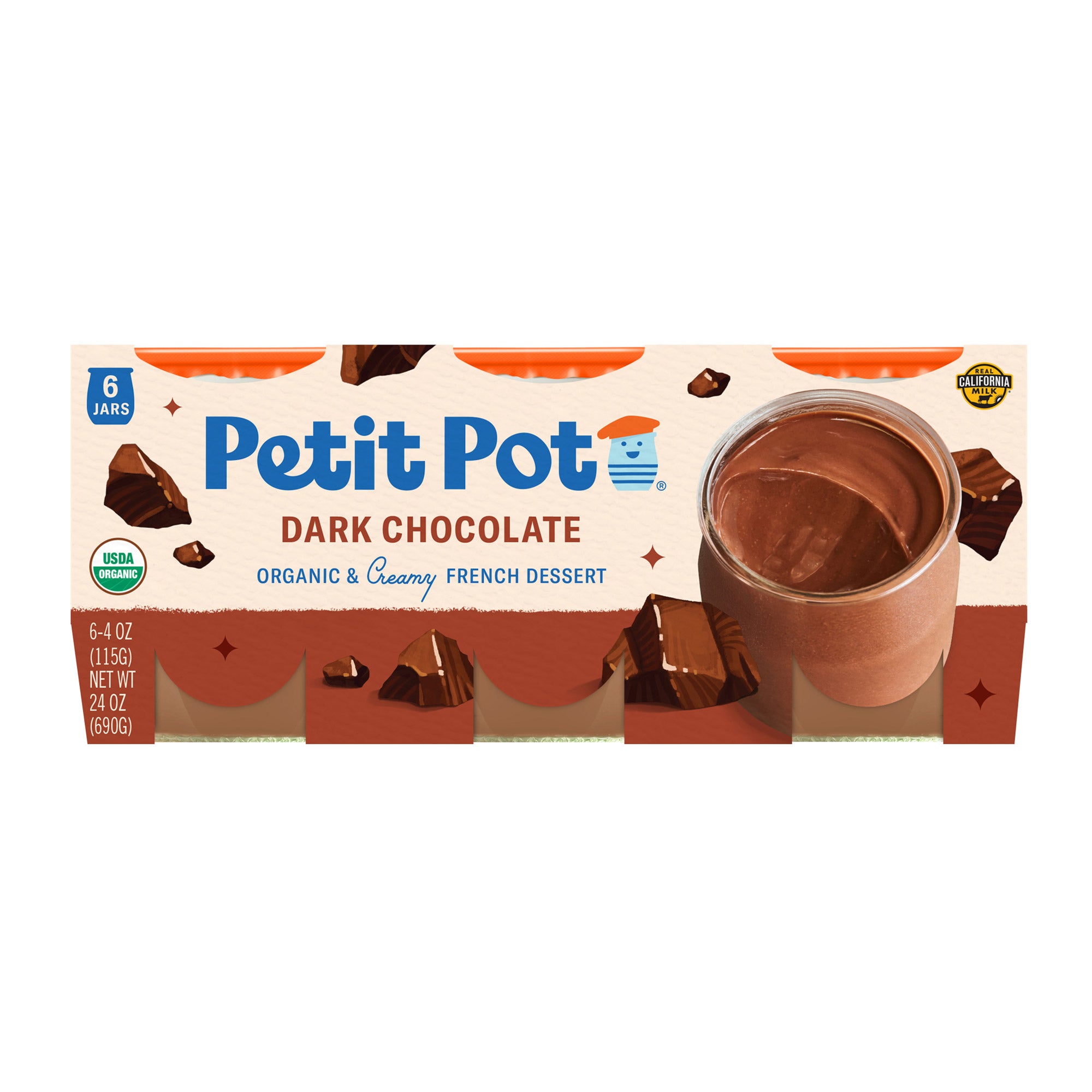 PETIT POT ORGANIC DARK CHOCOLATE 6/ 4 OUNCE CONTAINERS