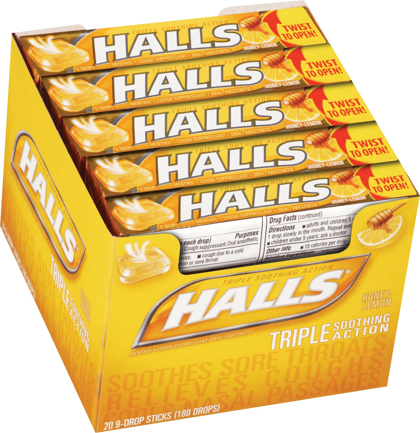 HALLS HONEY-LEMON COUGH DROPS 20CT/9 PC