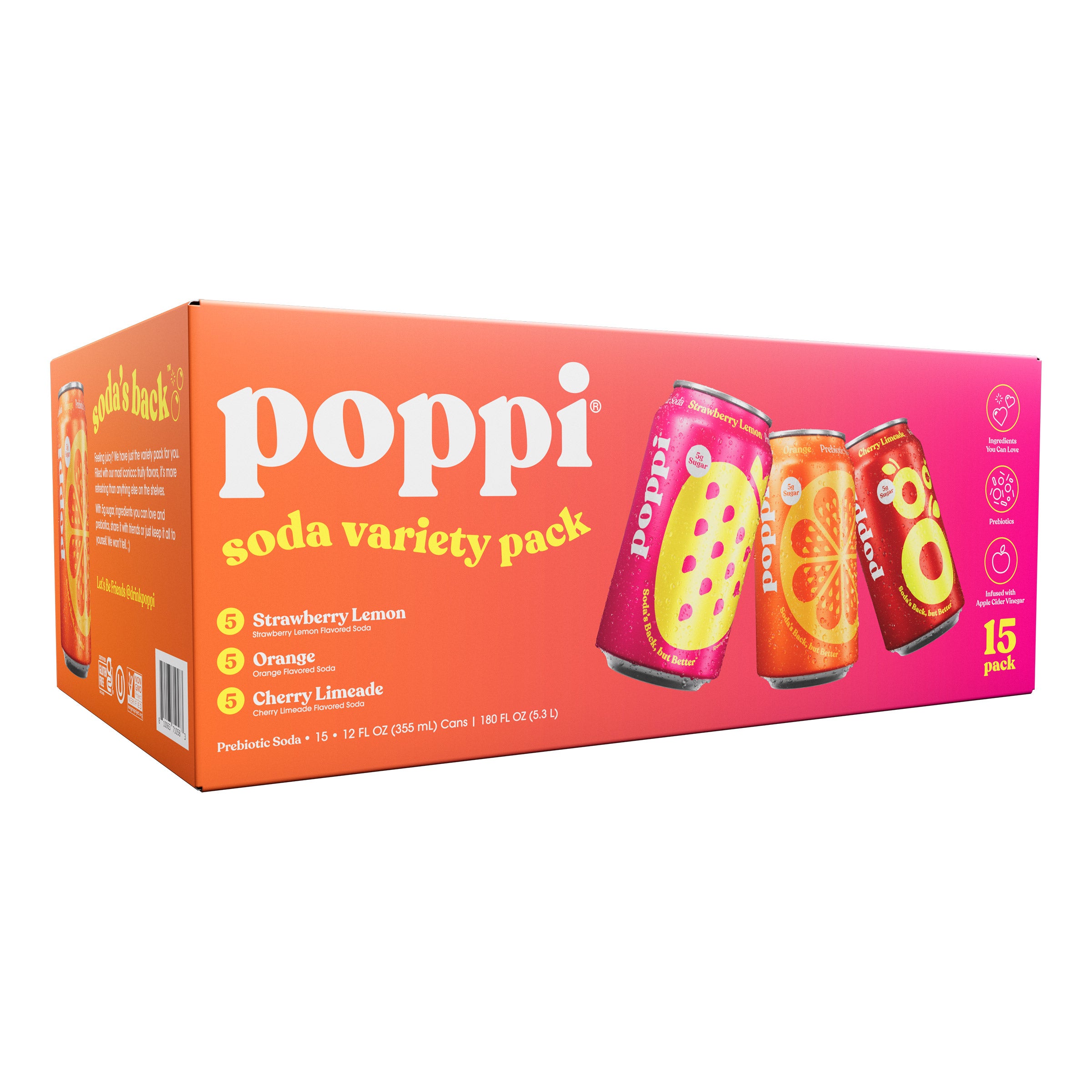 POPPI SODA VARIETY PACK 15/12 FL OZ (5.62 QTS)