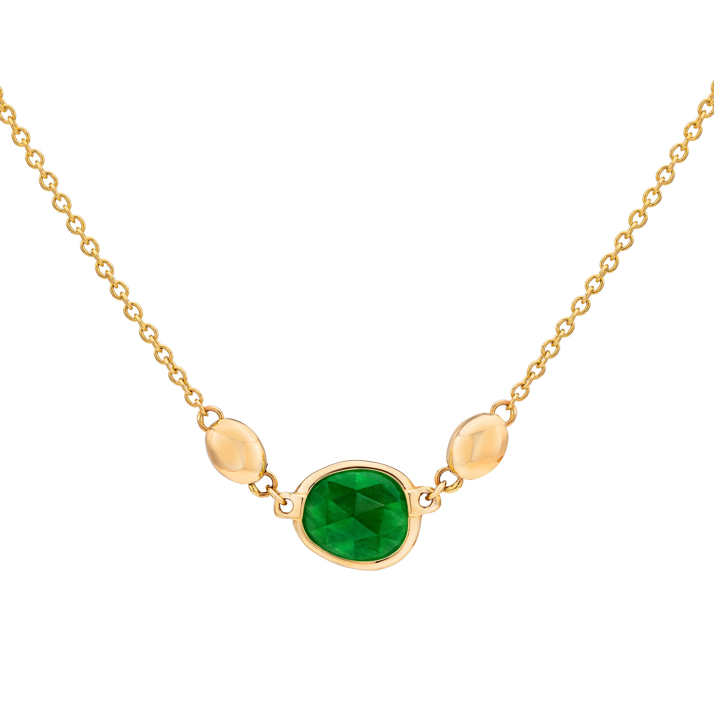 GREEN JADE AND BEADED 14KT YELLOW GOLD 18 INCH NECKLACE - Image 1