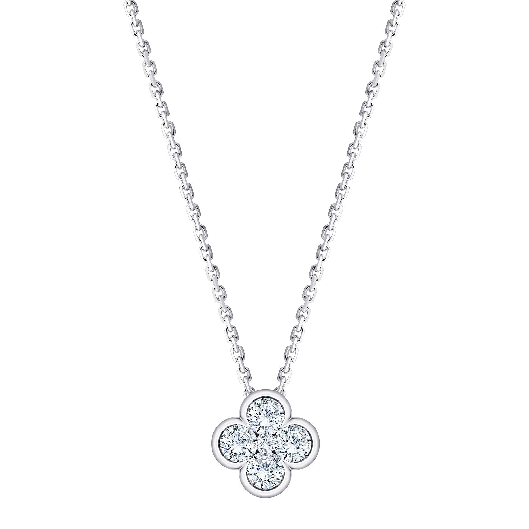 14KT WHITE GOLD VS2 H 0.50CTW ROUND DIAMOND CLOVER PENDANT - Image 1
