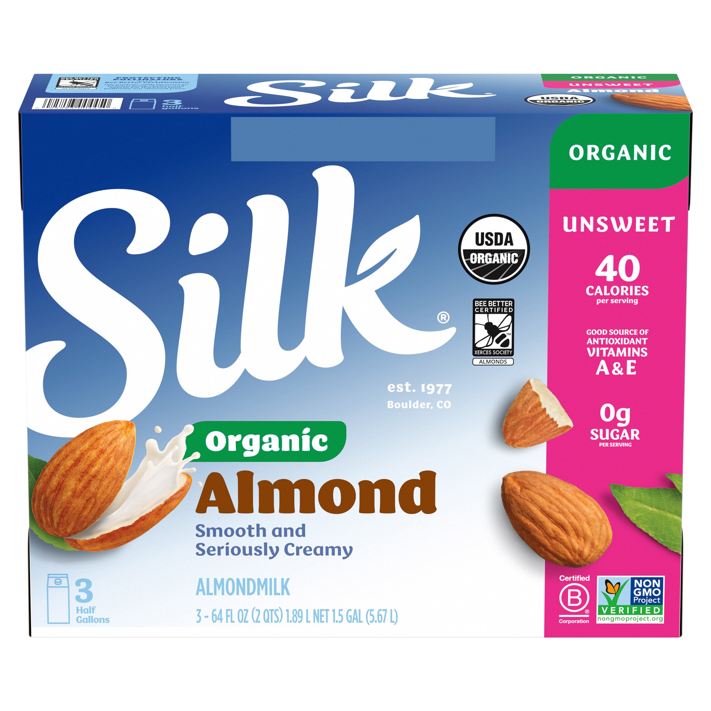 ORGANIC SILK UNSWEETEND ALMOND MILK 3-1/2 GALLON