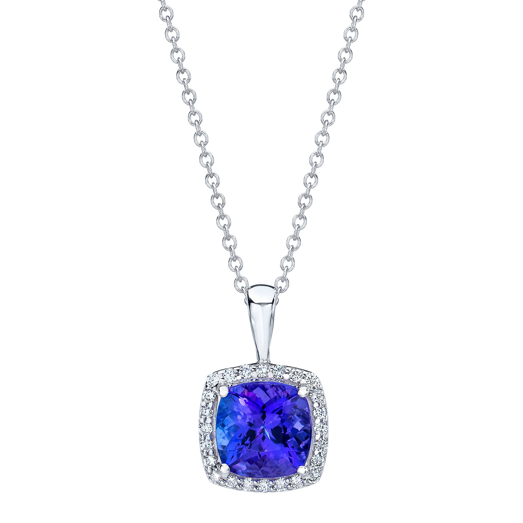 14KT WHITE GOLD .13CTW VS2, I DIAMOND AND TANZANITE NECKLACE