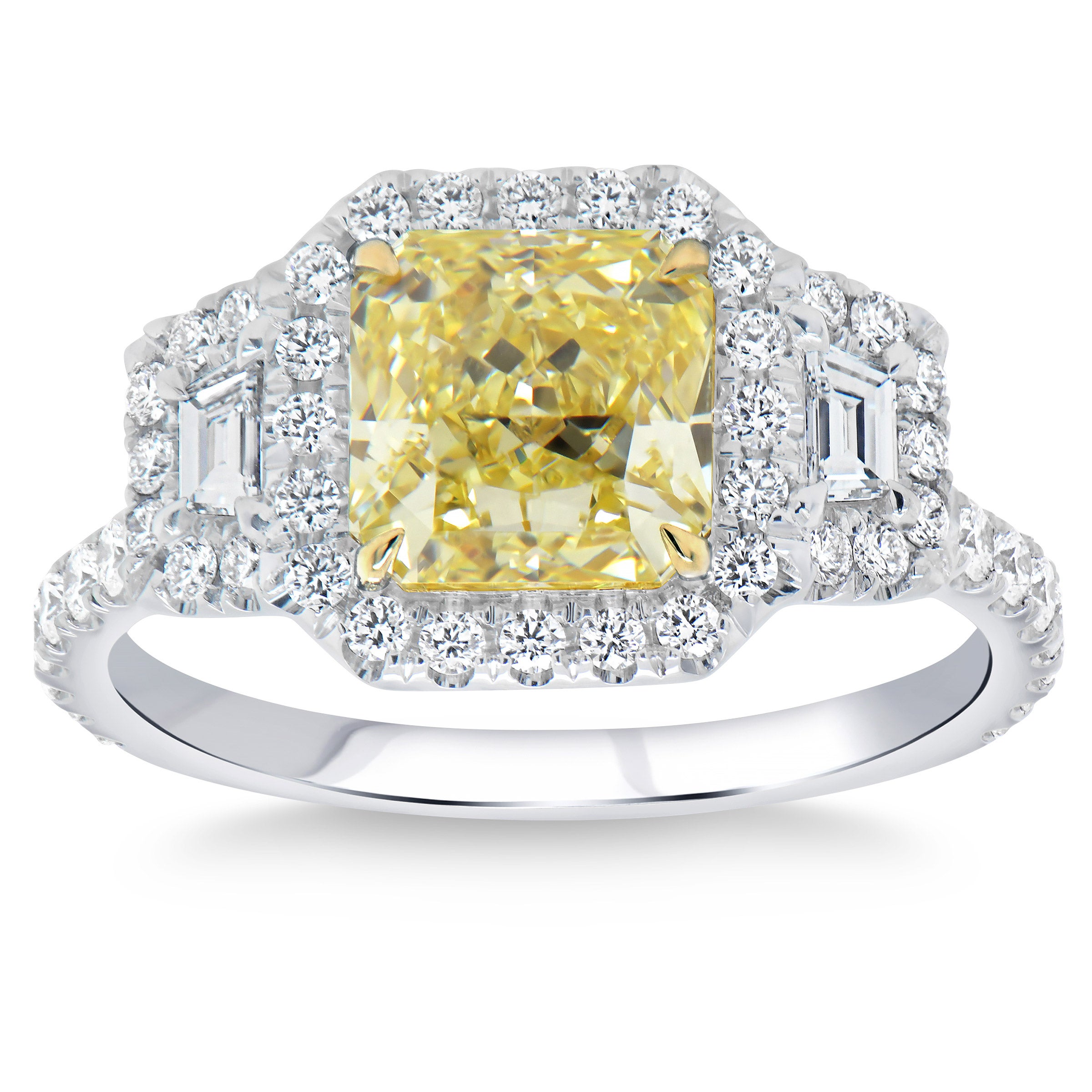 2.03CT RADIANT FANCY YELLOW 2.79CTW ¨VVS2¨ DIAMOND PLATINUM RING - Image 1