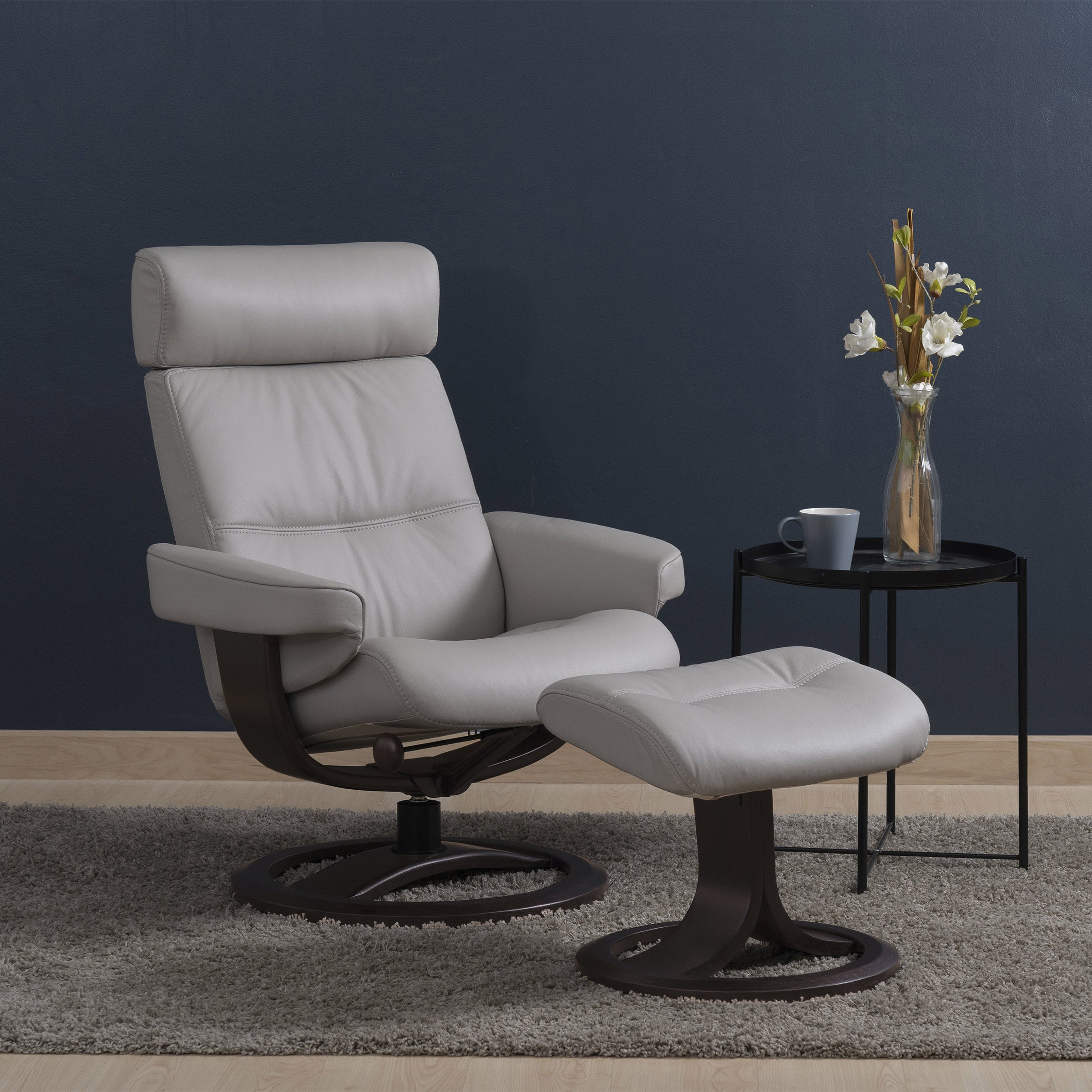 NORDIC HOME LEATHER SWIVEL RECLINER WITH OTTOMAN - Image 1