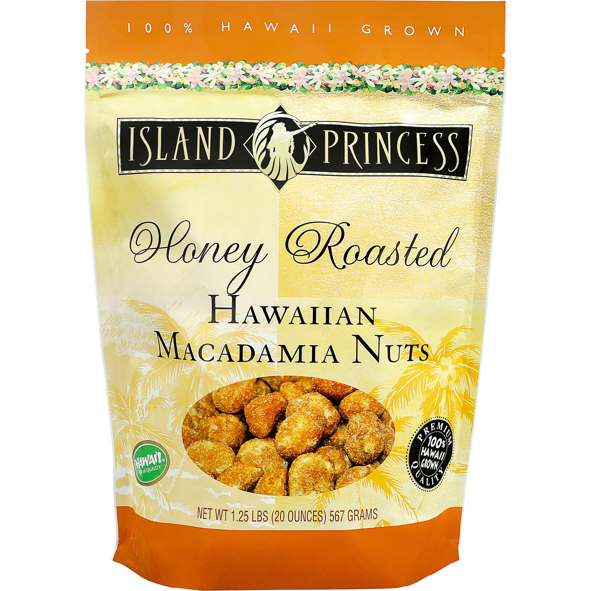 ISLAND PRINCESS HONEY ROASTED MAC NUTS NET WT 20 OZ