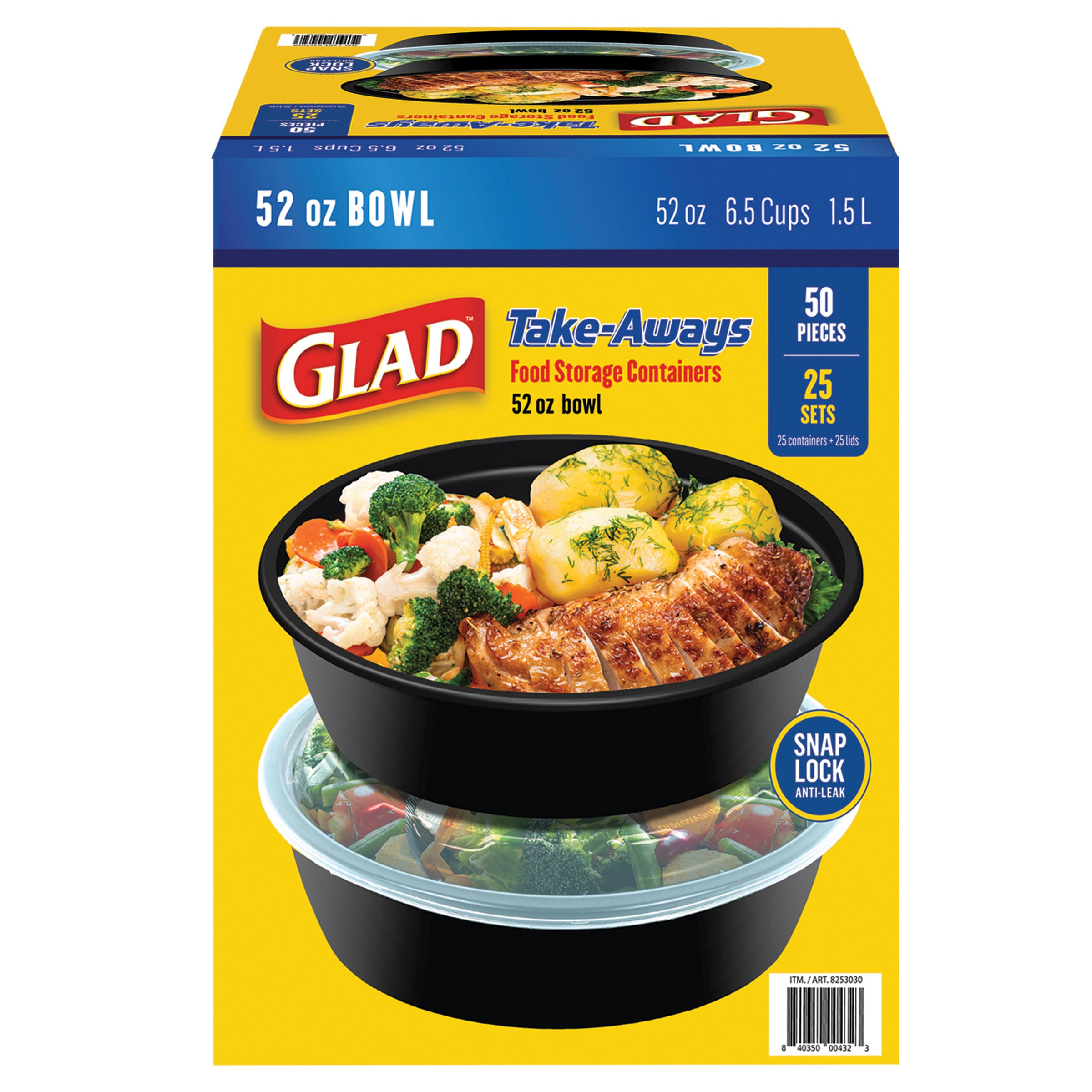 GLAD TAKE-AWAYS 52 OZ BOWL AND LID 25 CT - Image 1