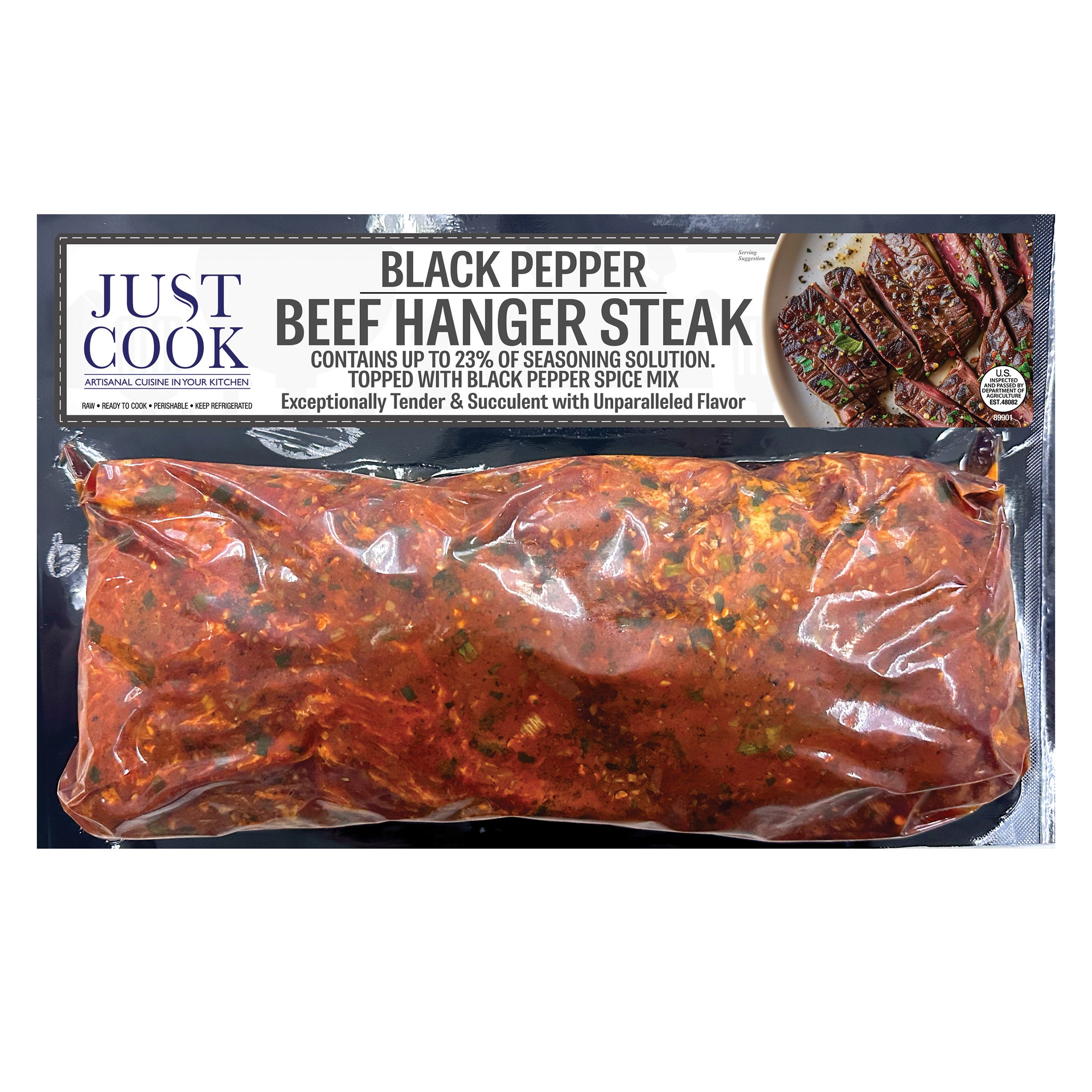 JUST COOK HANGER STEAK BLACK PEPPER PER LB