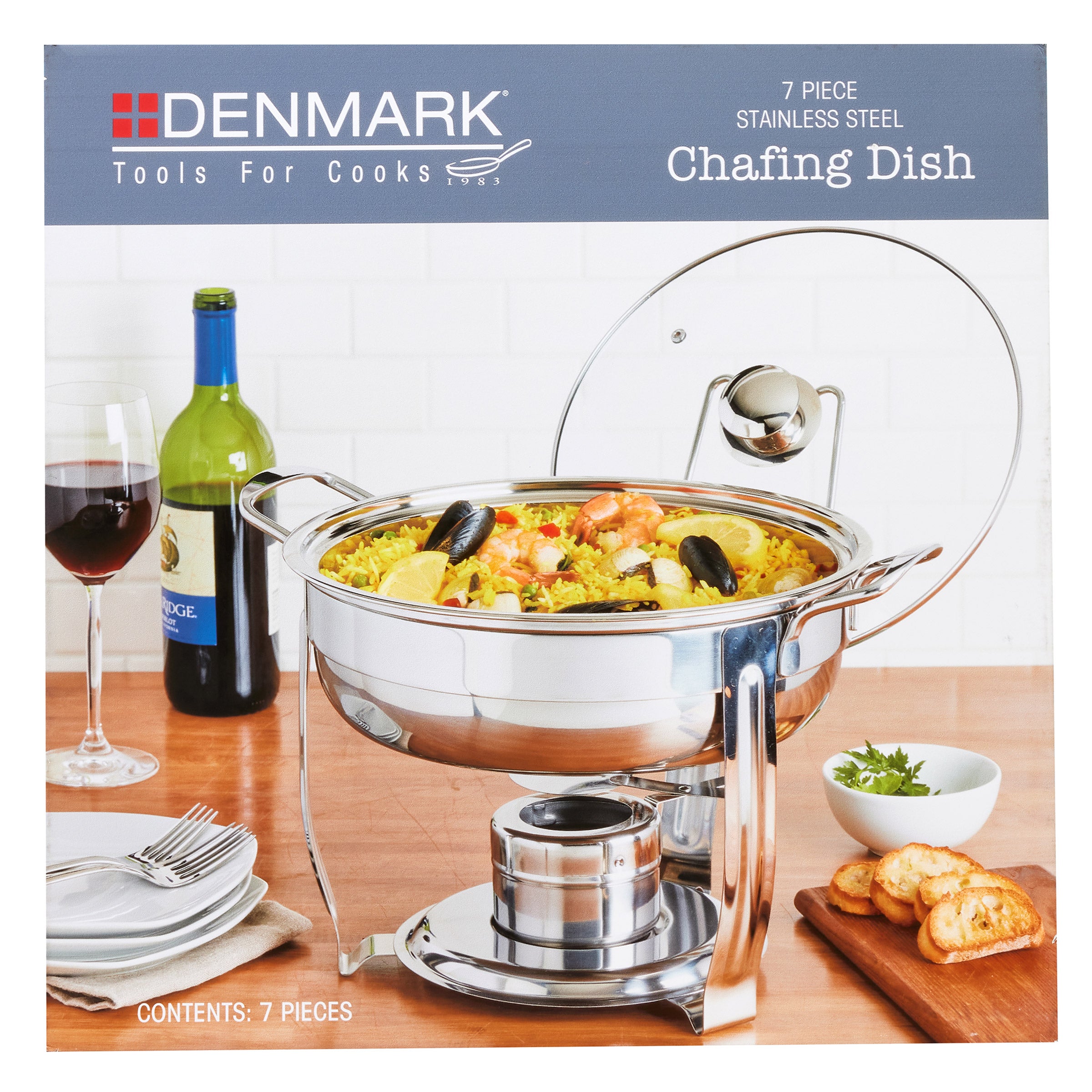 DENMARK 4 QUART CHAFER ROUND STAINLESS STEEL 7 PIECE P36