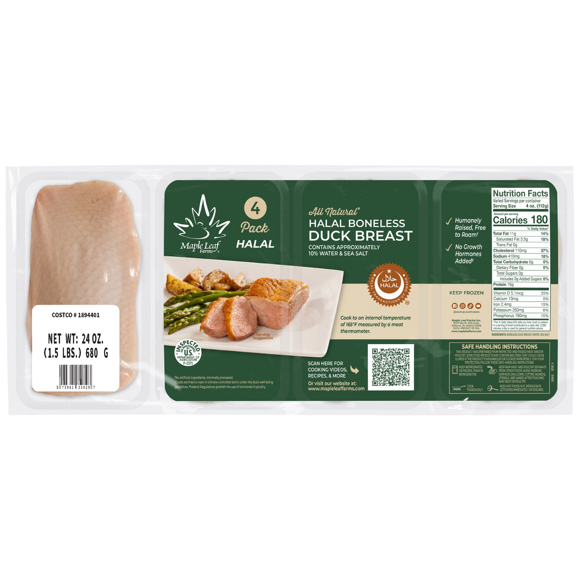 MAPLE LEAF FARMS HALAL DUCK BREAST 1.5 POUNDS