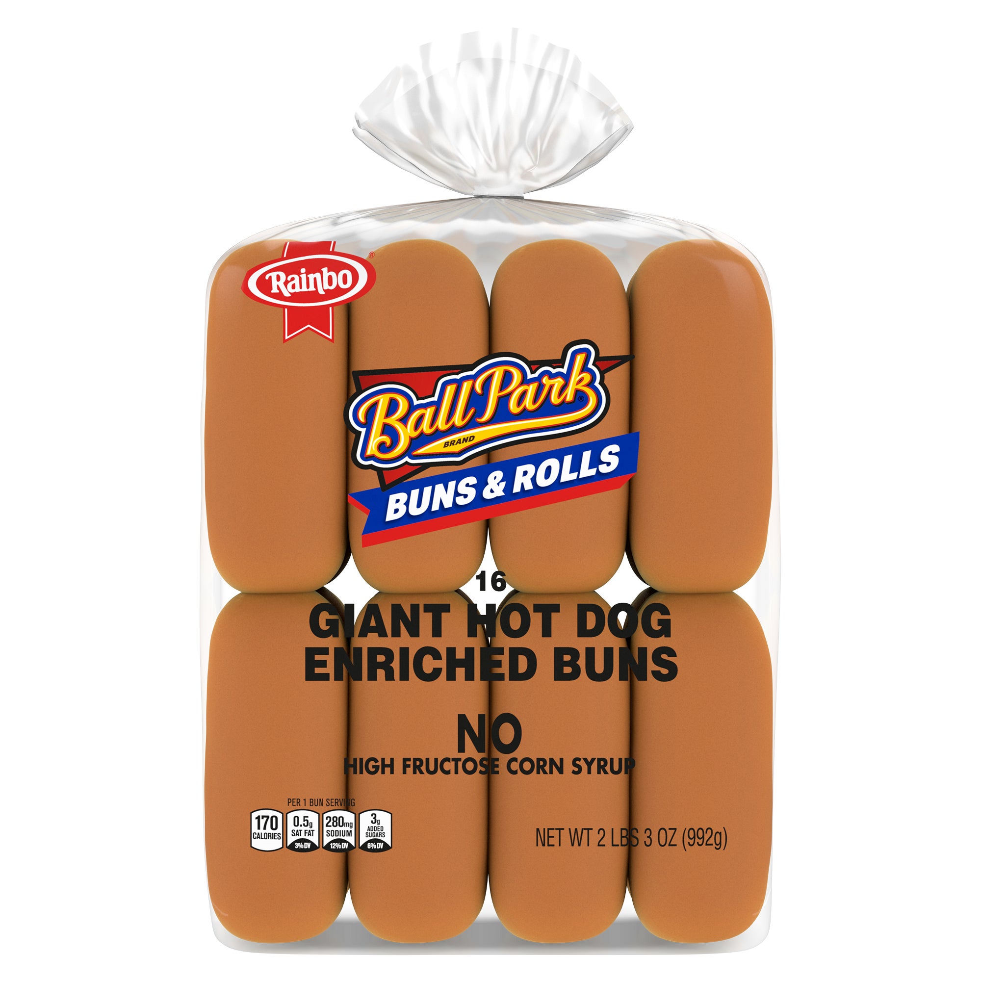 RAINBO 8" GIANT HOT DOG BUN 16 CT