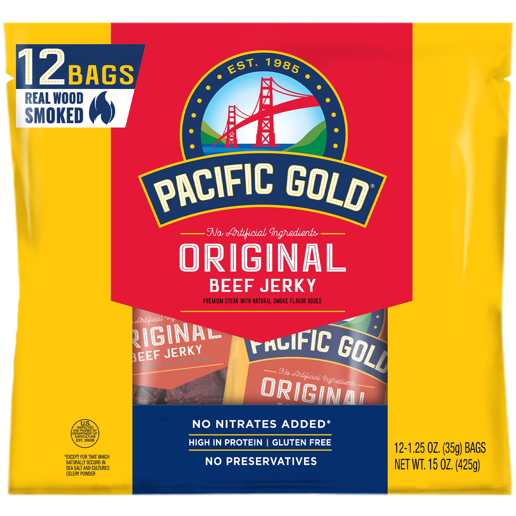 PACIFIC GOLD ORIGINAL BEEF JERKY 12CT / 1.25 OZ BAGS - Image 1