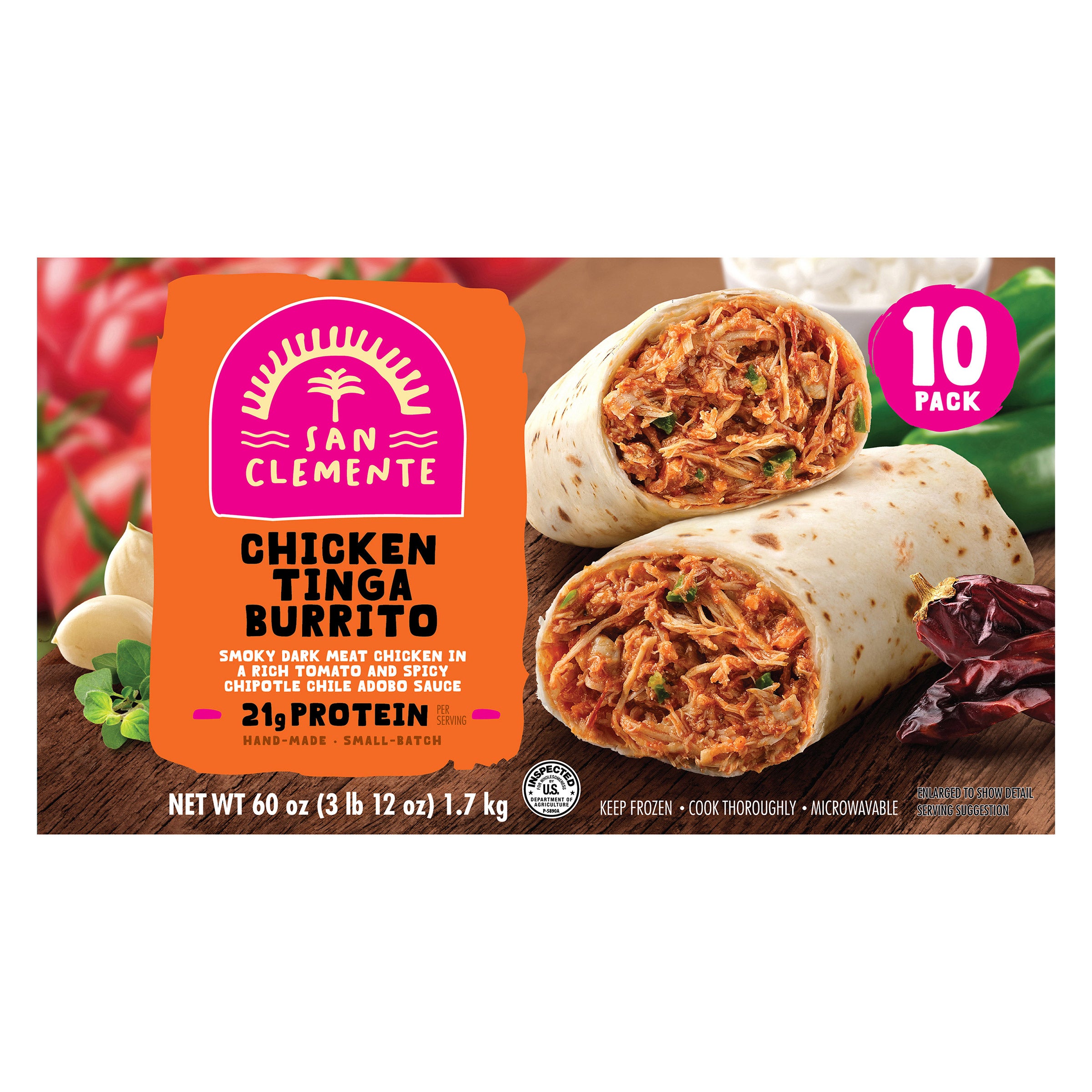 SAN CLEMENTE CHICKEN TINGA BURRITO 10/6 OZ - Image 1