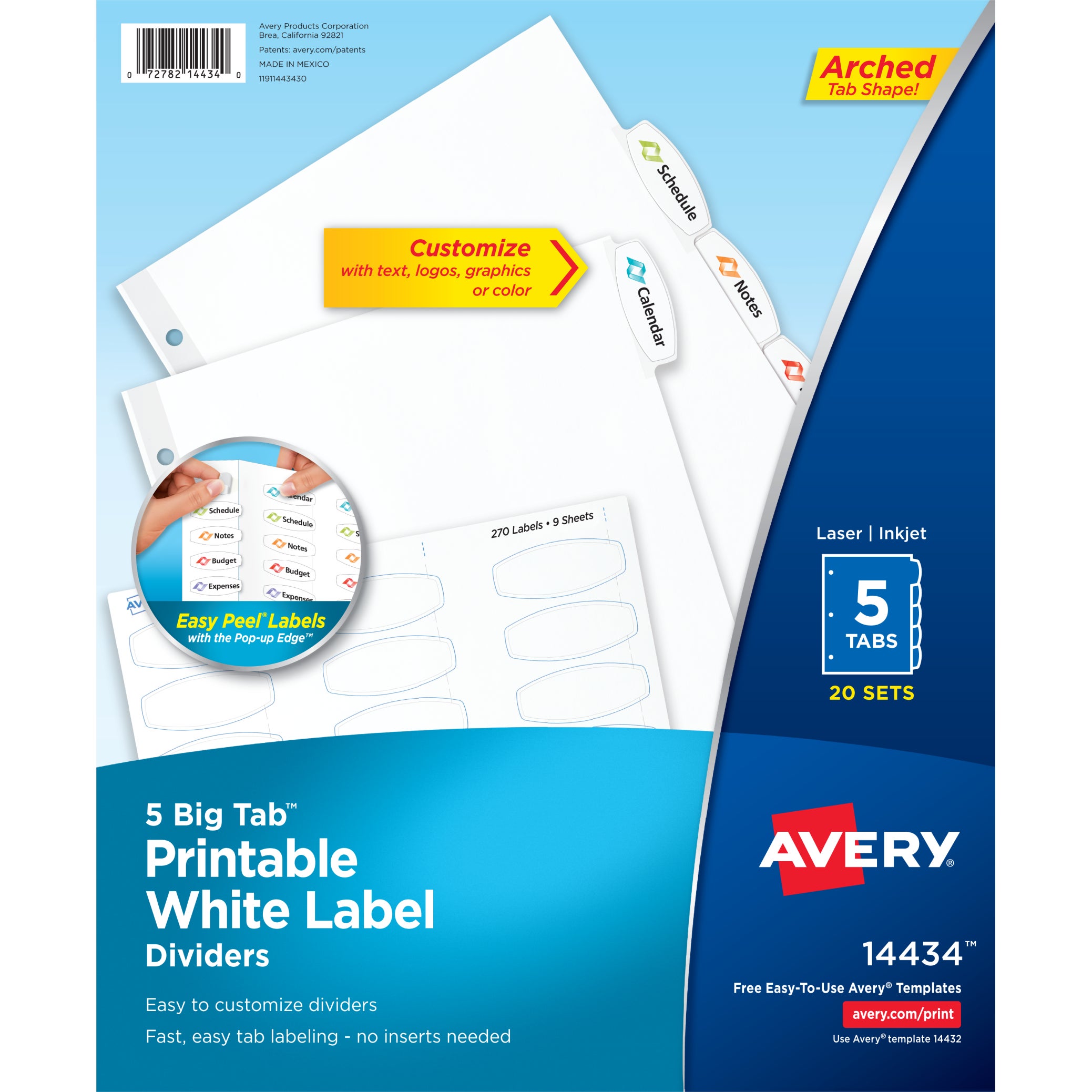 AVERY TAB DIVIDERS BIG TAB WHITE LABEL AVE14434 WHITE