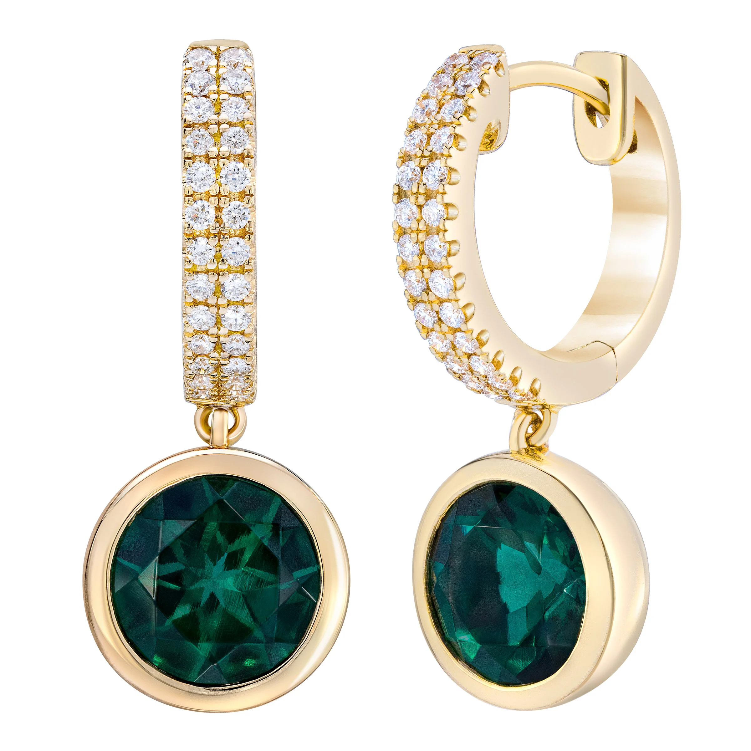 14KT YELLOW GOLD VS2 I .17CTW DIAMOND & LAB EMERALD EARRINGS - Image 1