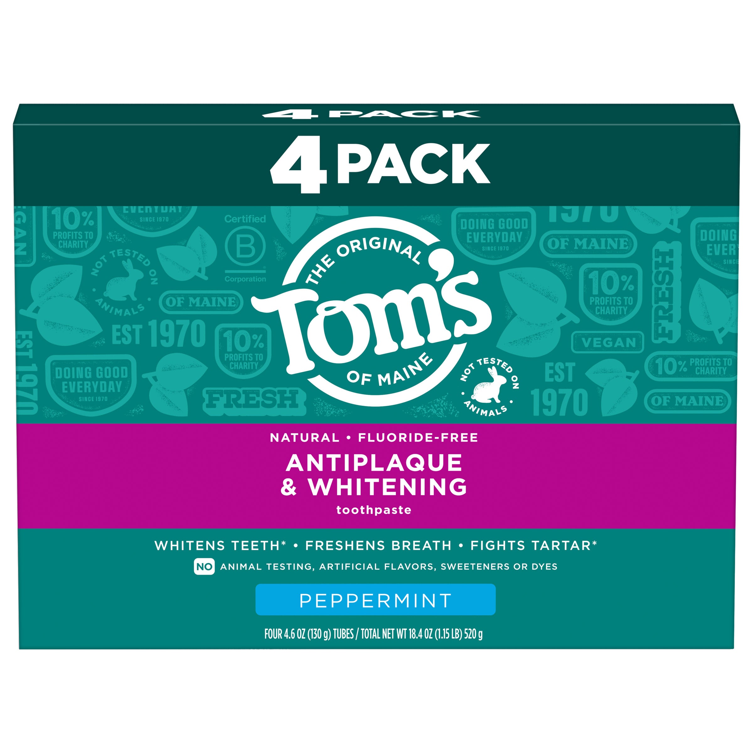 TOM'S OF MAINE ANTIPLAQUE & WHITENING TOOTHPASTE 4/4.6OZ - Image 1