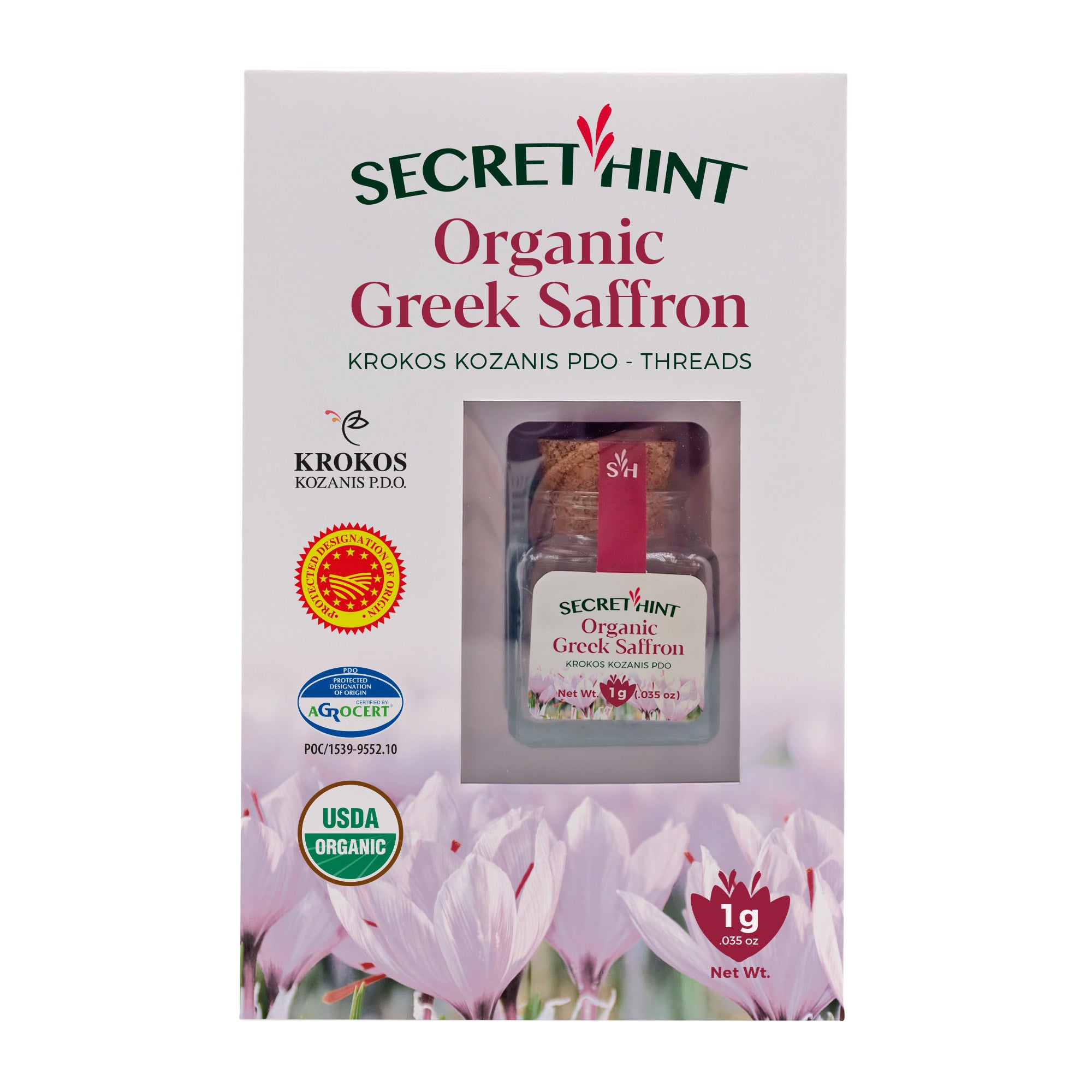 SECRET HINT GREEK ORGANIC SAFFRON 1 GRAM JAR - Image 1