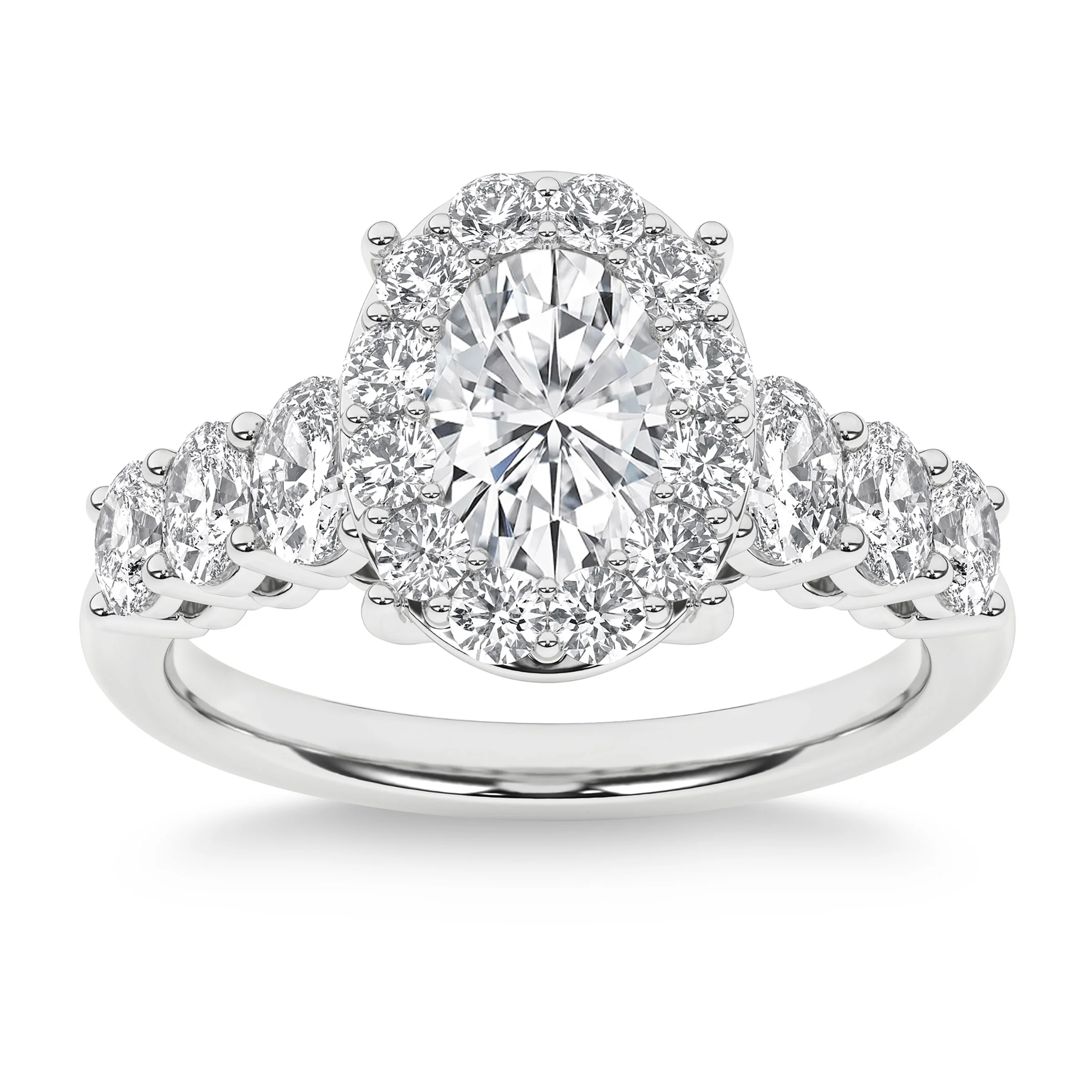 PLATINUM VS2 H 2.35CTW OVAL AND ROUND DIAMOND RING (1.00CTR) - Image 1