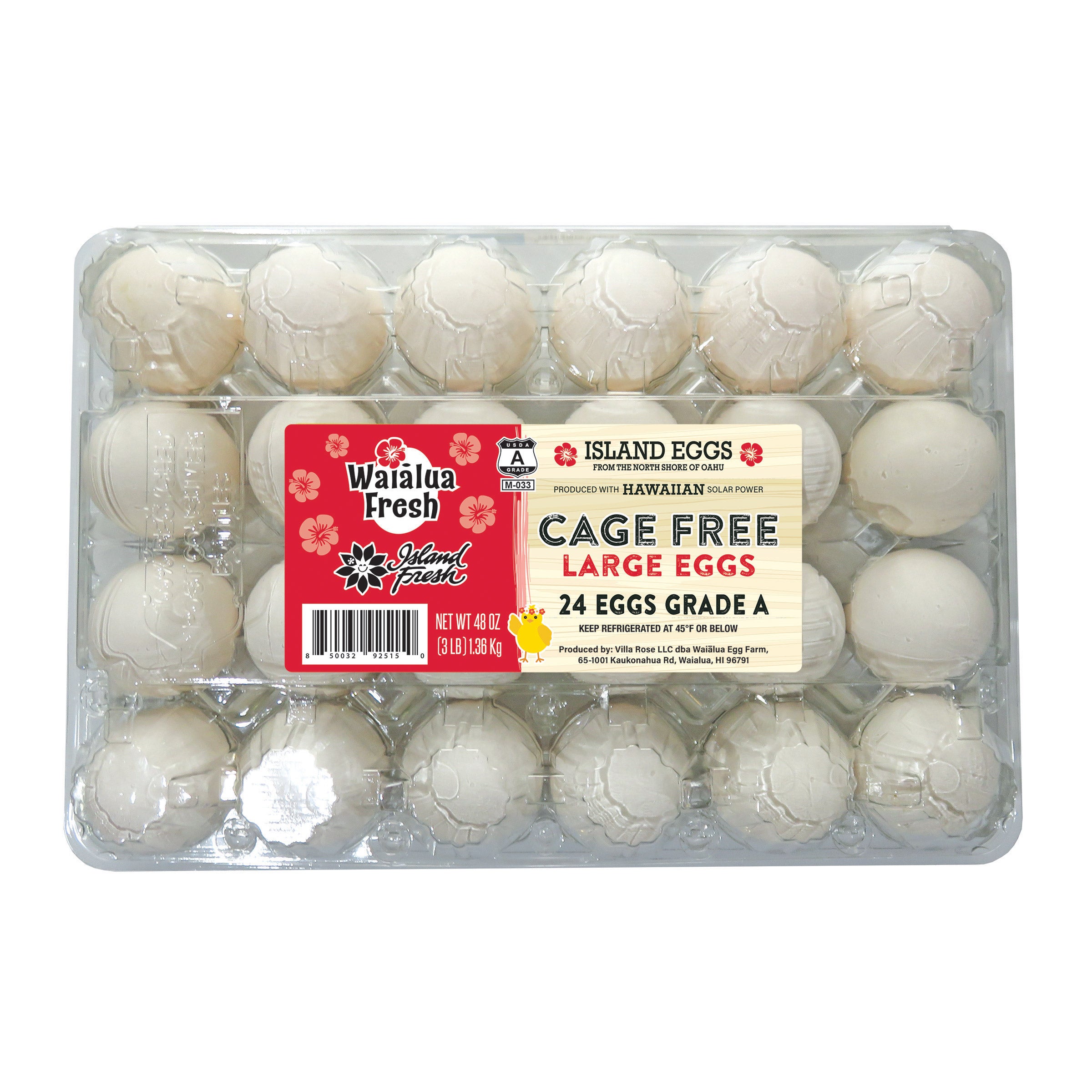 WAIALUA FRESH LOCAL CAGE FREE EGGS LG USDA GRADE A 24 CT