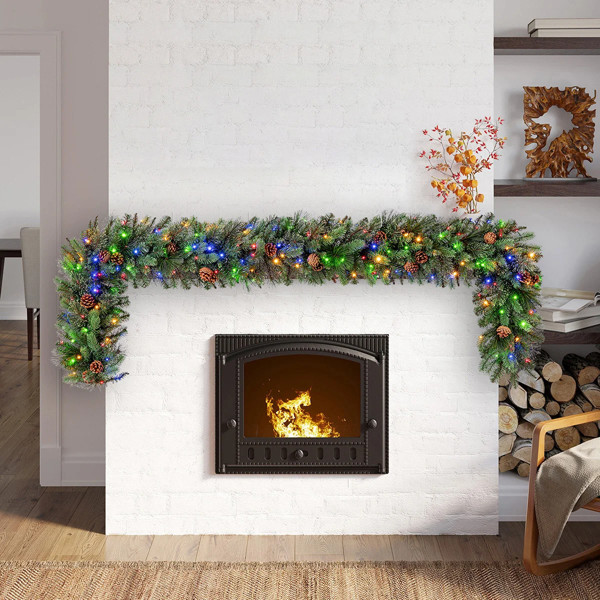 9' GREENERY GARLAND WITH PRE-LIT MICRO LED DUAL COLOR LIGHTS - Image 1