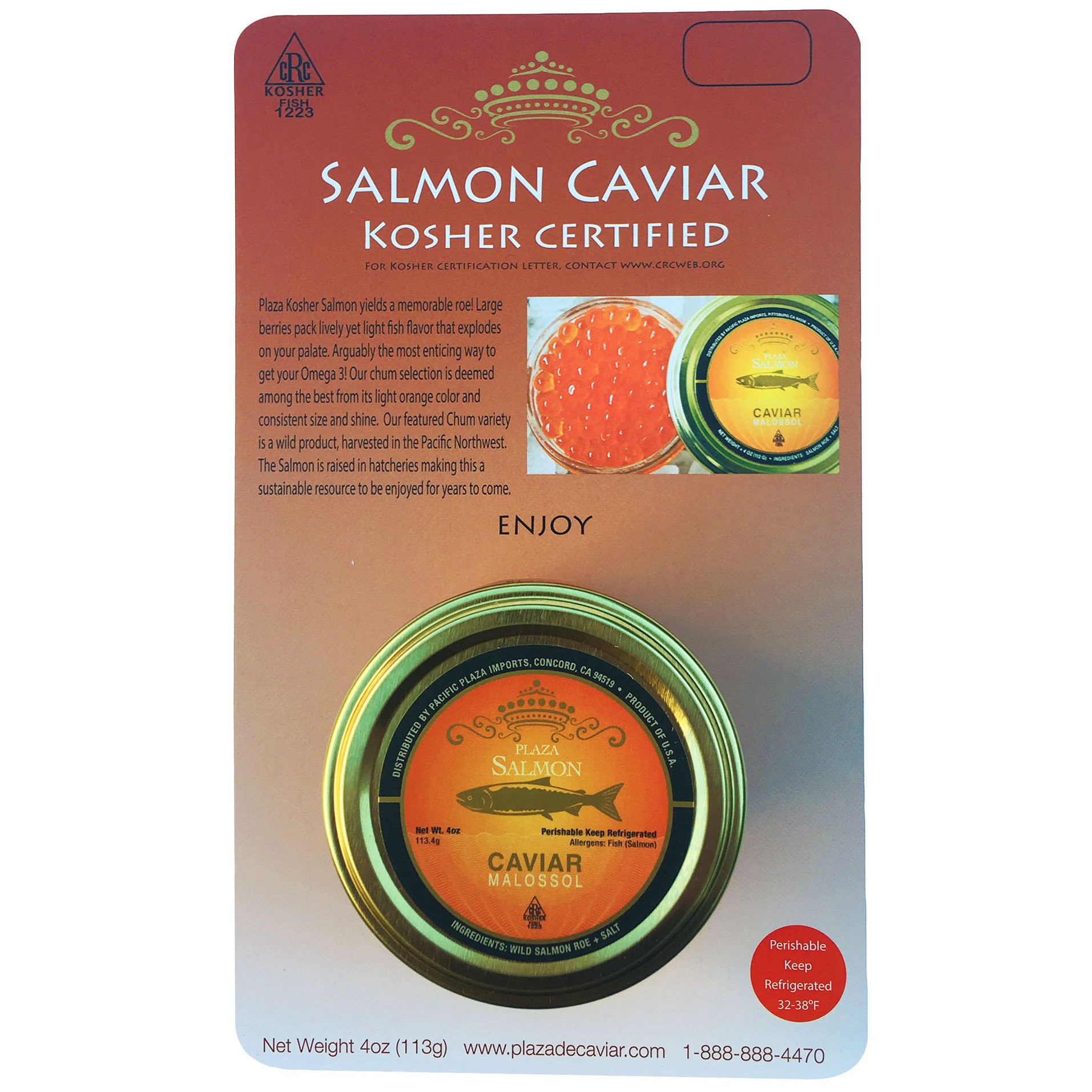 PACIFIC PLAZA SALMON CAVIAR 4 OUNCES (.25 LBS)