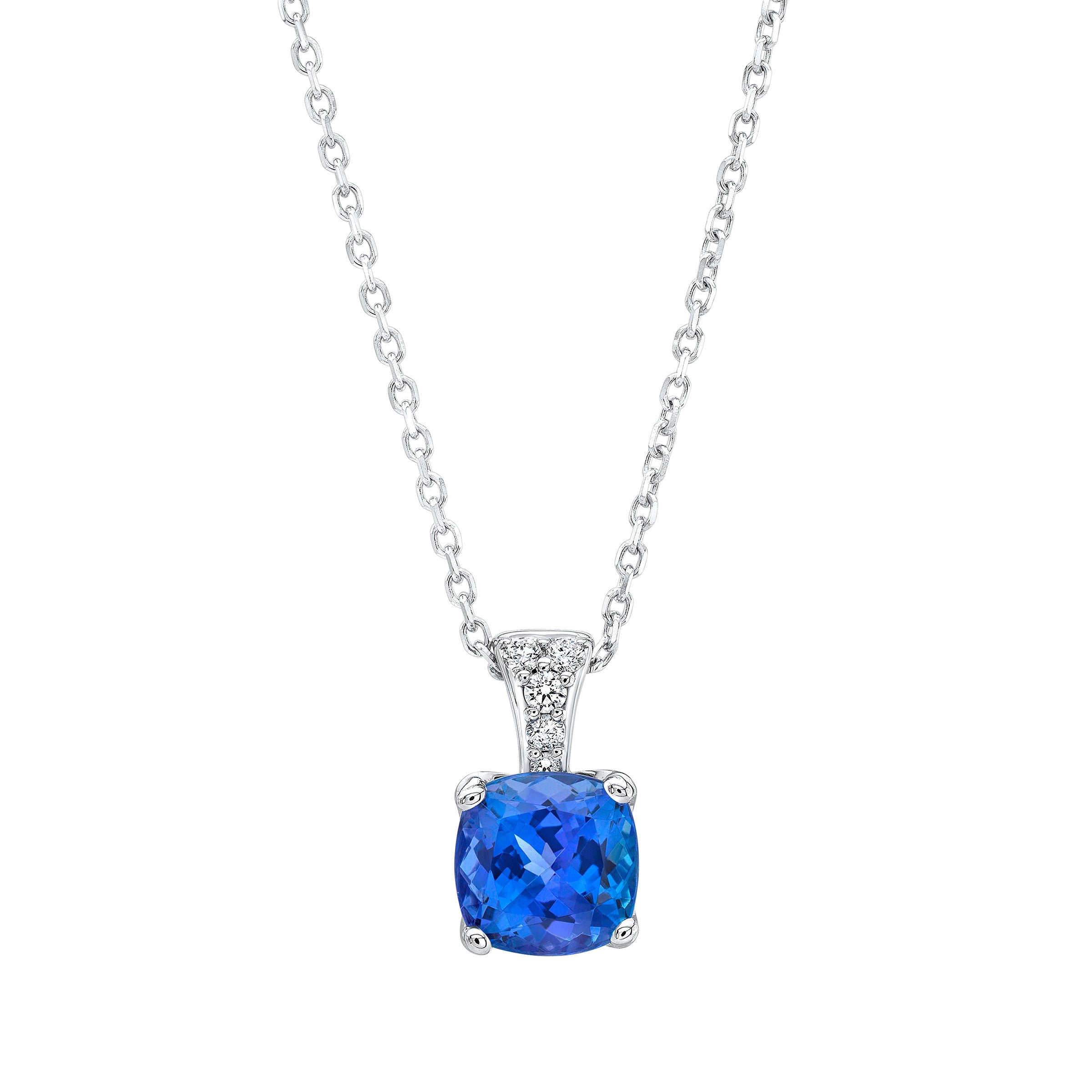 14KT WHITE GOLD .09CTW VS2 I DIAMOND & 8MM TANZANITE PENDANT