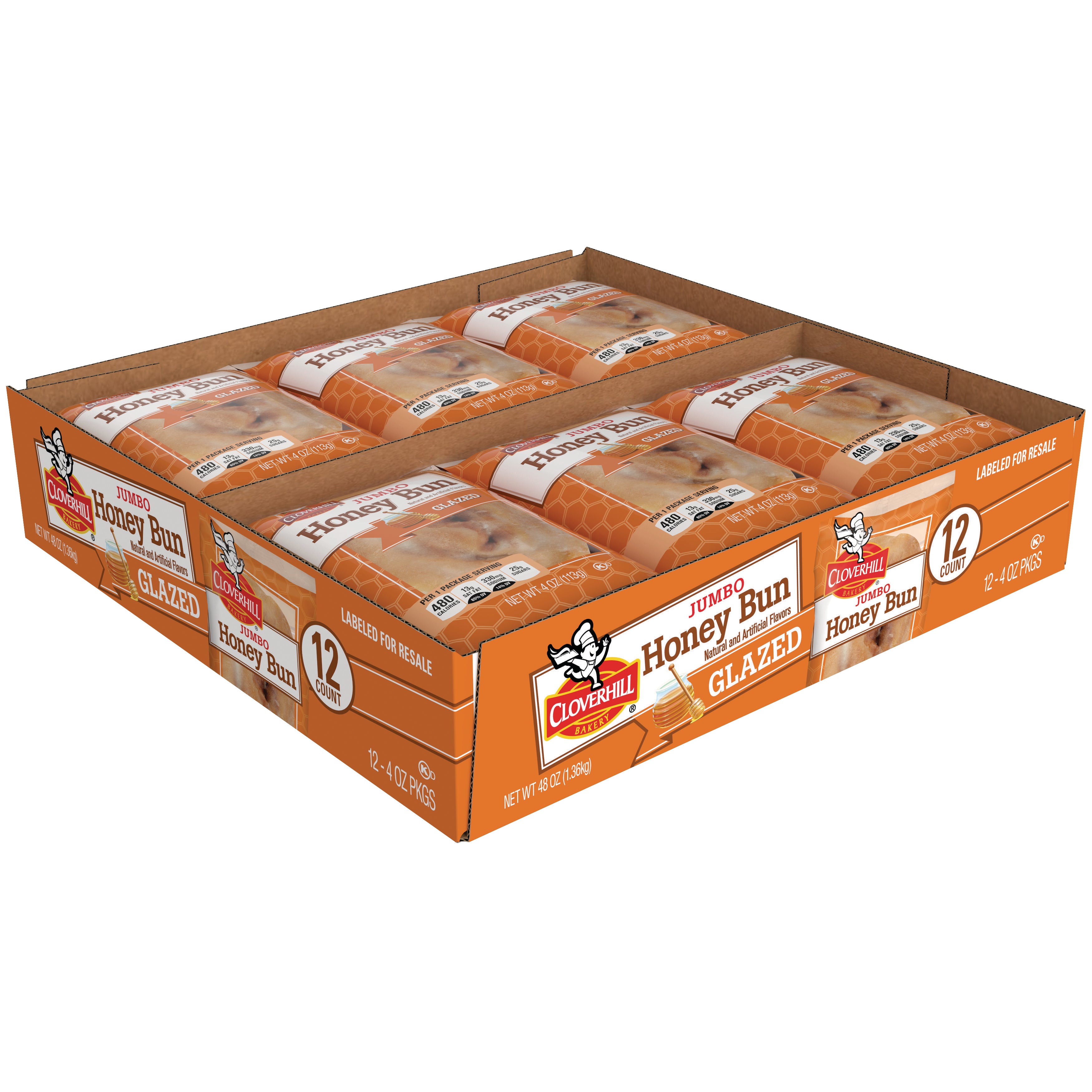 CLOVER HILL GLAZED HONEY BUNS 12/4 OZ