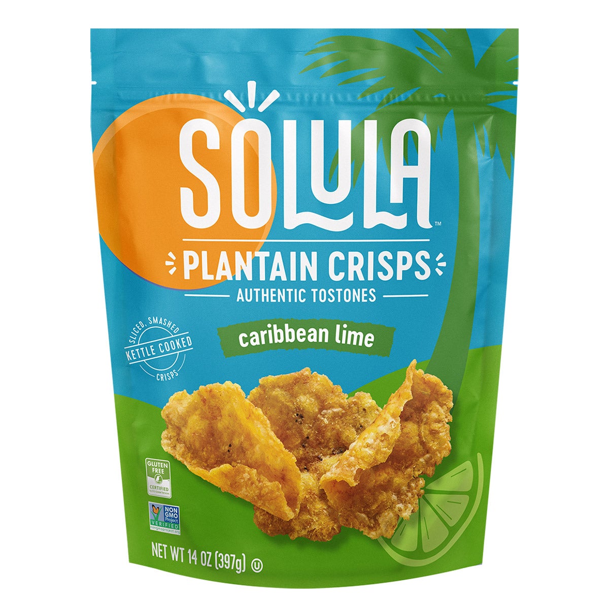 SOLULA PLANTAIN CRISPS CARIBBEAN LIME TOSTONE 14 OZ