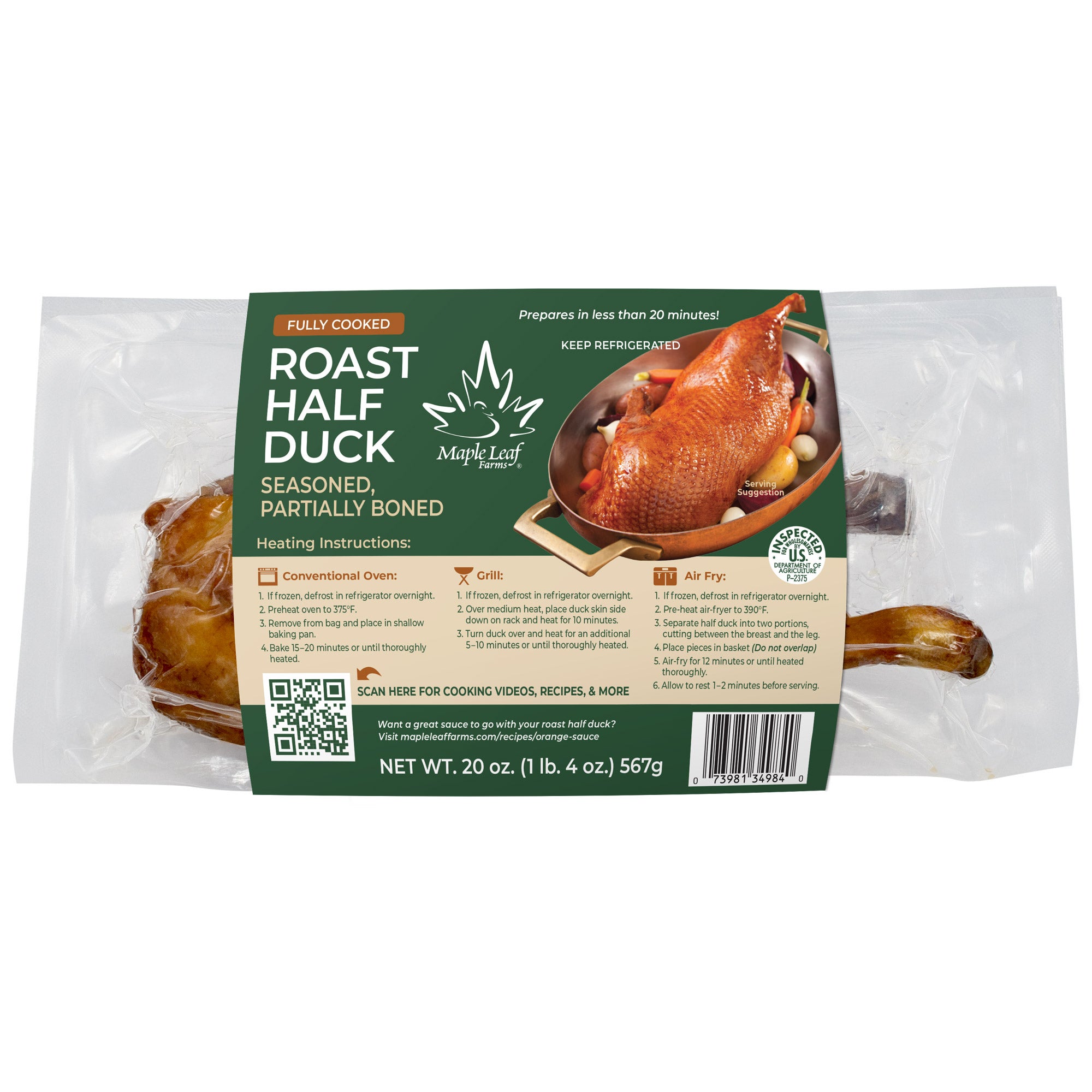 MAPLE LEAF FARMS ROASTED 1/2 DUCK 20 OZ (1.25 LBS)