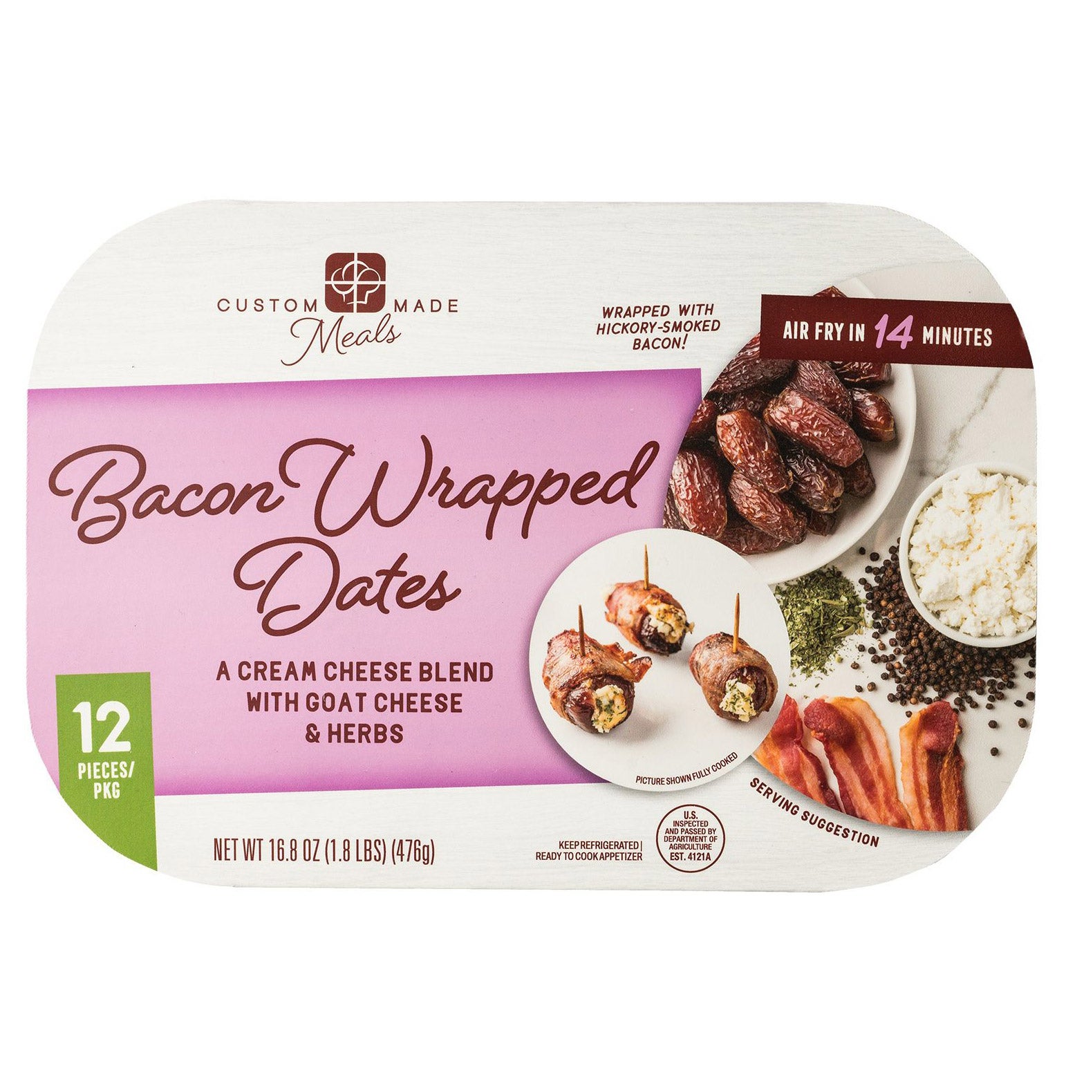 CUSTOM MADE MEALS BACON WRAPPED DATES 16.8 OZ