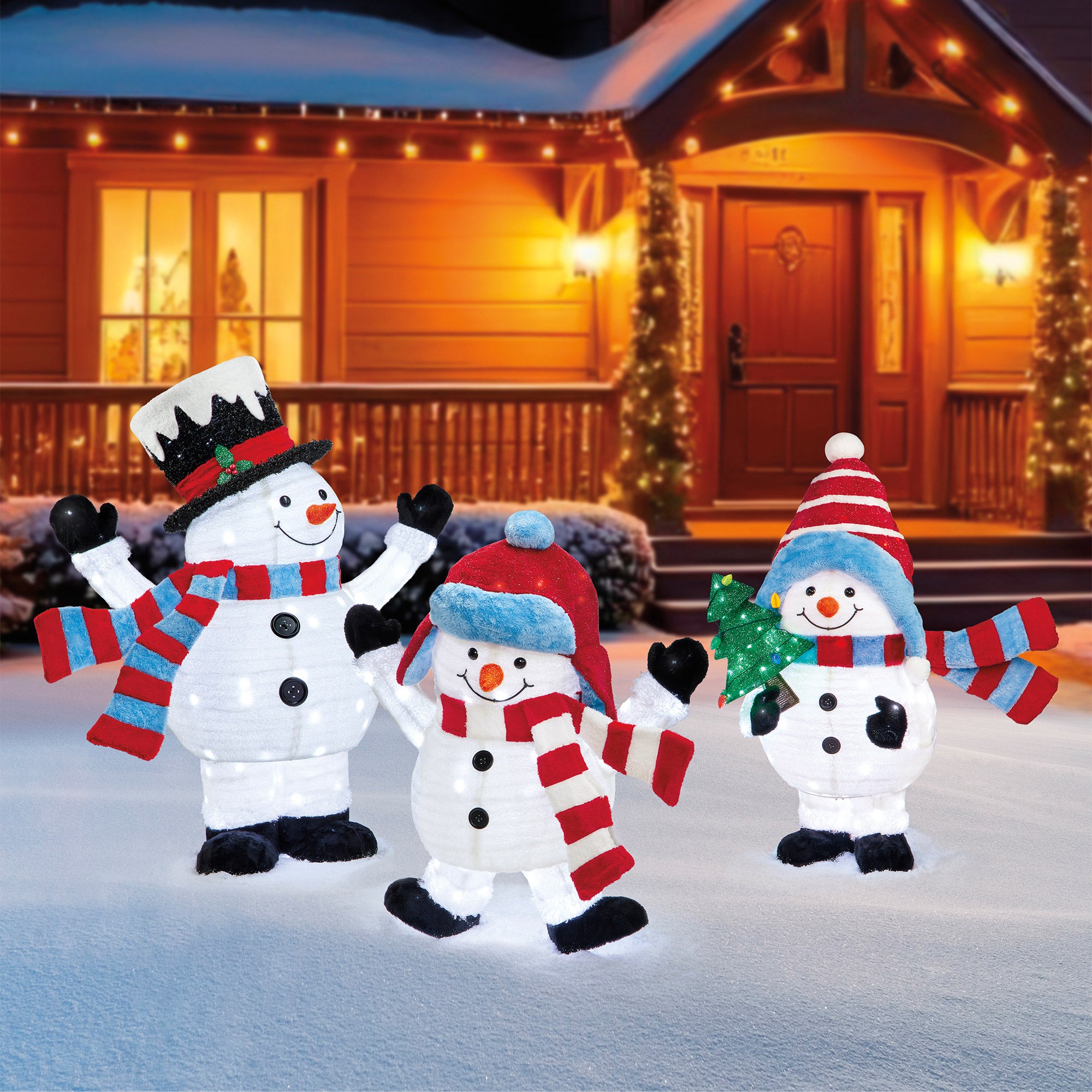SNOWMAN FAMILY WITH LED LIGHTS SET OF 3